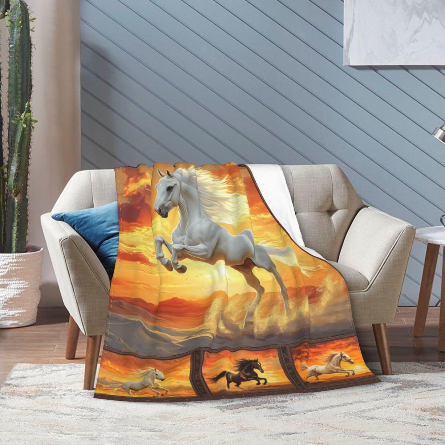 Horse Blanket Horse Decor Cozy Animal Throw Super Soft Plush Flannel Fleece Blanket Gift for Kids Adults Men Women Ultra Warm & Lightweight Flannel, 60"X50"