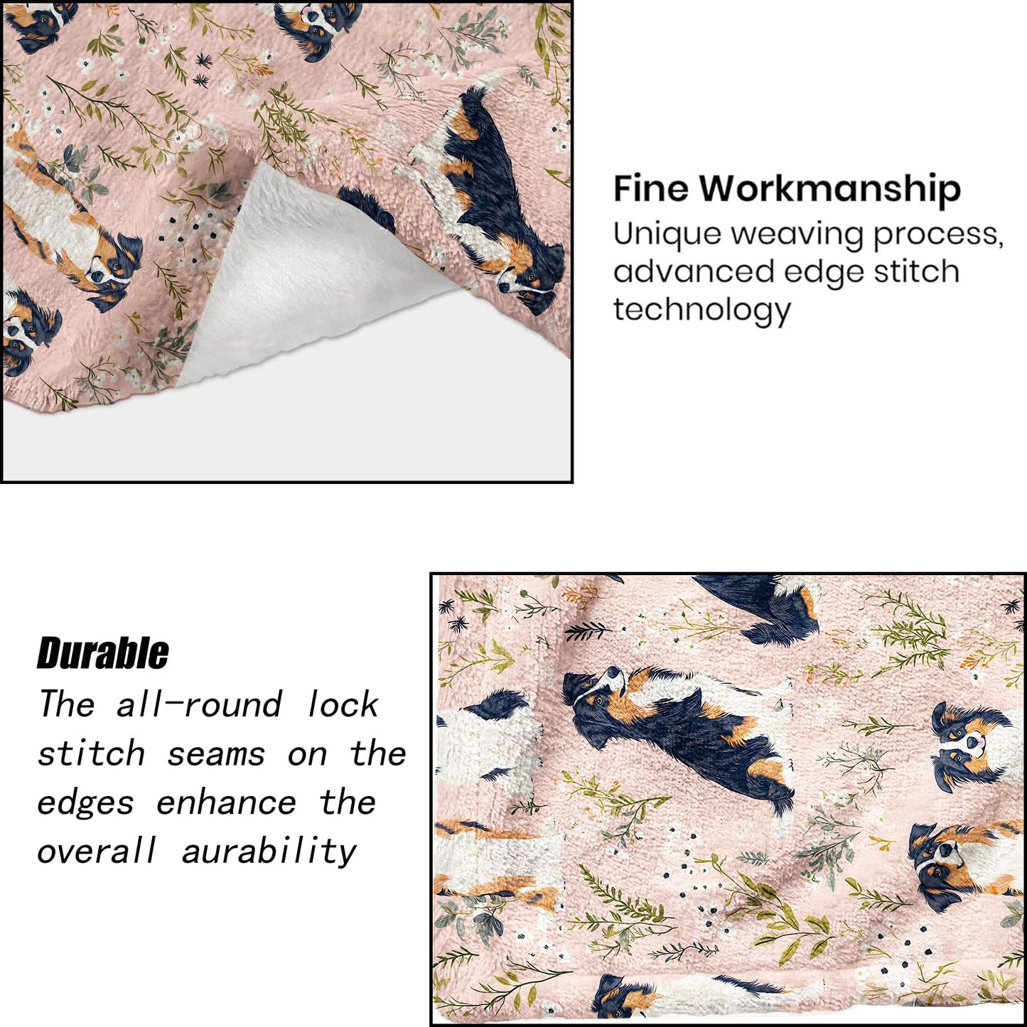 ainori Australian Shepherd Blanket - Cute Dog and Floral Pink Fleece Throw,Gifts for Kids Girls Women, Soft & Warm,Lightweight, for Charming Modern Decor, Dog Lovers, and Room Home Accents 50x60in
