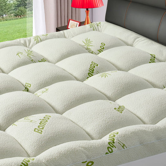 PATSBA Premium Viscose Made from Bamboo King Size Mattress Topper for Back Pain,1200 GSM Quilted Fitted Extra Thick Mattress Pad,Pillow Top Mattress Cover with Deep Pocket Up to 21 Inches（78*80inch）