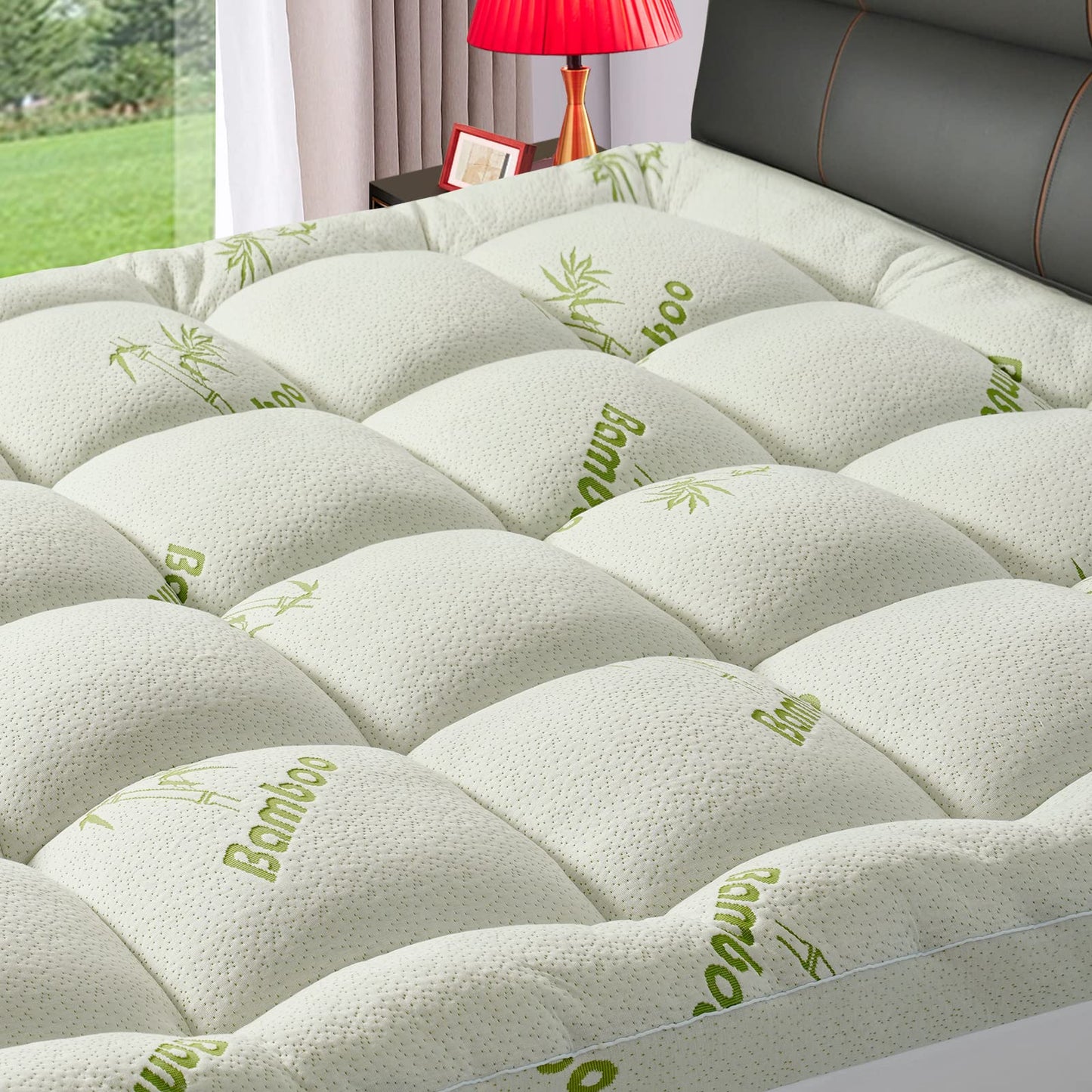 PATSBA Premium Viscose Made from Bamboo Queen Size Mattress Topper for Back Pain,1200 GSM Quilted Fitted Extra Thick Mattress Pad,Pillow Top Mattress Cover with Deep Pocket Up to 21 Inches（60*80inch）