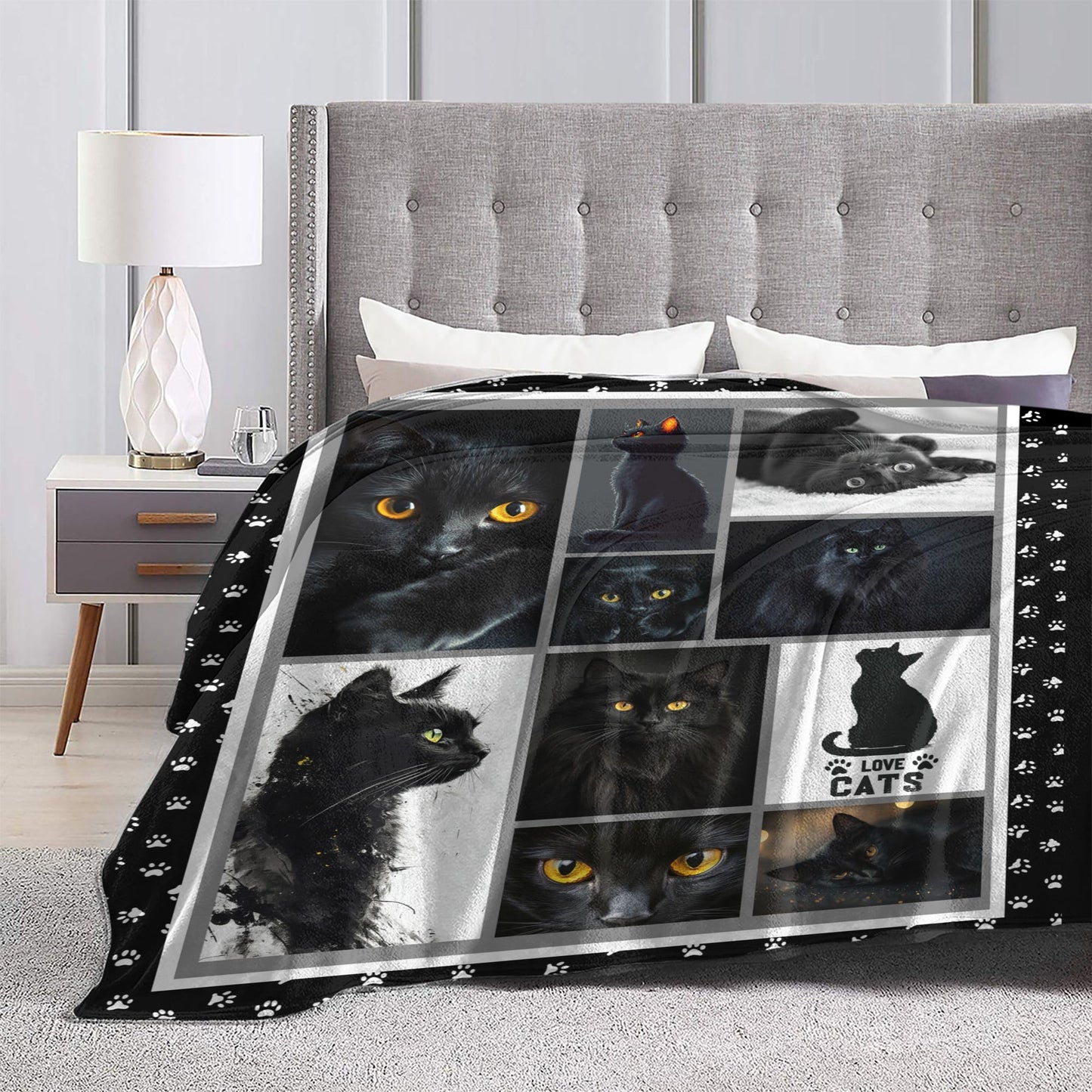 Cat Throw Blanket Soft Warm Cozy Black Cats Blankets Fuzzy Plush Fleece Cat Blanket Gifts for Couch Bed Sofa Home Decor 40''X50''