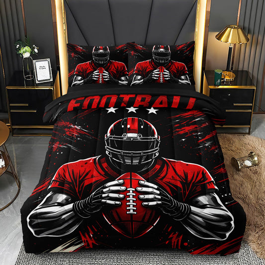HICAND 5 Pcs Football Full Bedding Set for Boys Teens, Full Size Sports Football Player Boys Comforter Set with Sheets