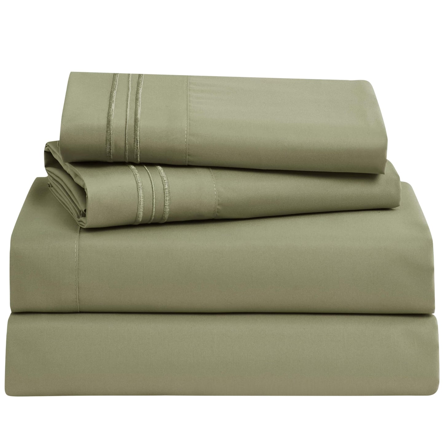 Clara Clark Bed Sheets, Premier 1800 Series 4 Piece Bed Sheet Set, Deep Pocket, Wrinkle, Fade, Stain Resistant, Luxury Soft Bedding Sheets & Pillowcases, Queen, Sage Green