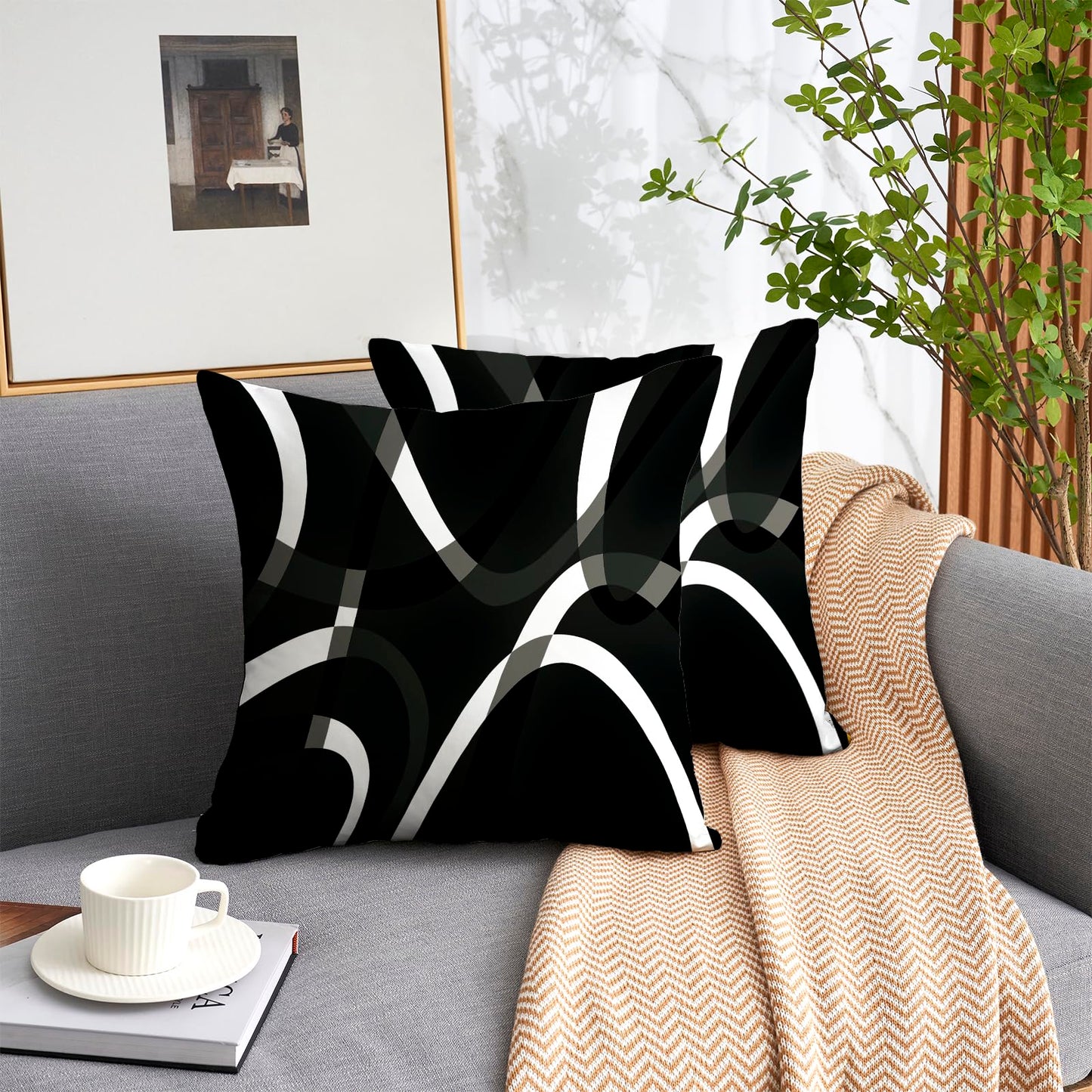 weesire Black and White Throw Pillow Covers Set of 2 Modern Stripe Cushion Covers for Living Room Sofa Accent Home Decor Abstract Art Decorative Pillowcases Outdoor Pillows Covers 18"x18"