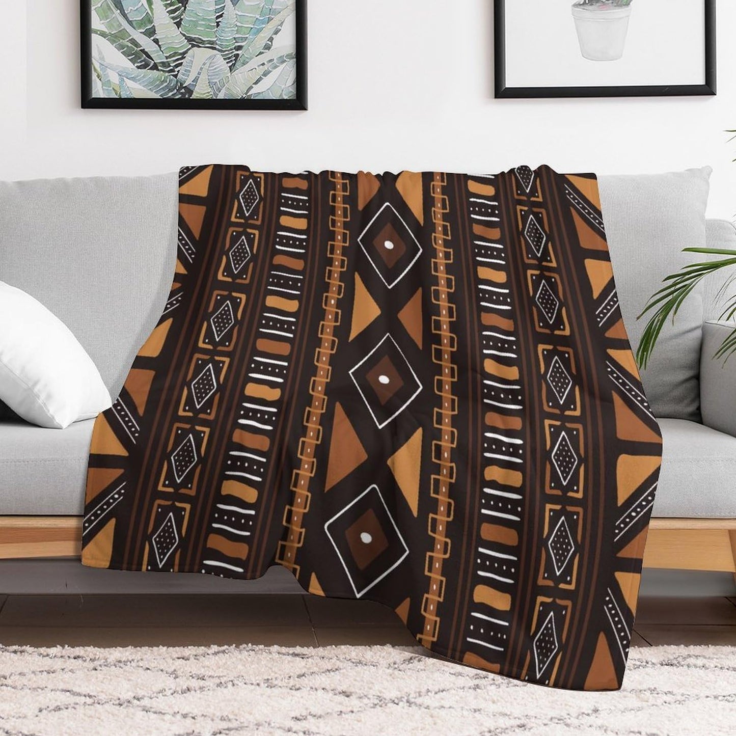 ZhiRain African Tribal Throw Blanket African Mud Cloth Pattern African Elements Blanket for Sofa Bed Couch Chair Or Dorm 50"x60"