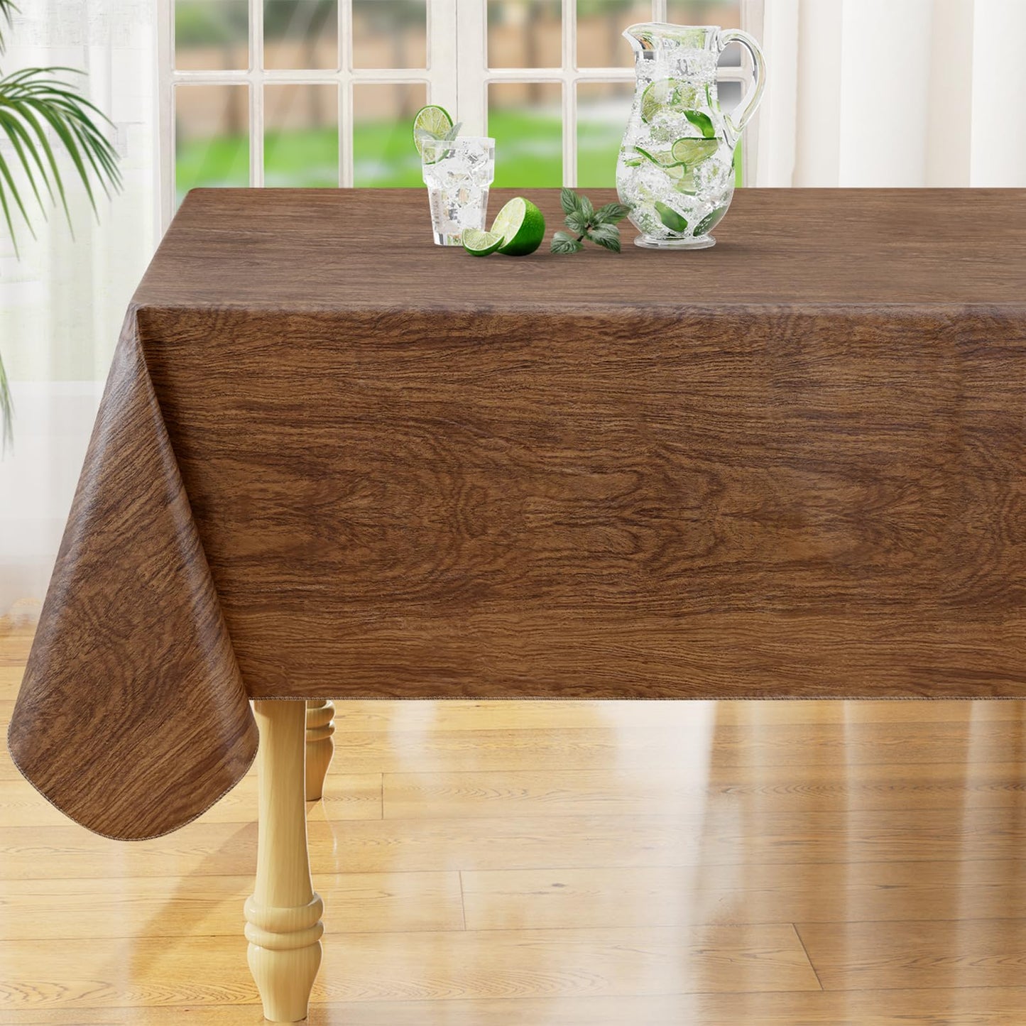 misaya Rectangle Waterproof Vinyl Table Cloth, Wipeable Tablecloth with Flannel Backing, Wooden Grain Plastic Table Cover for Dinner, Indoor and Outdoor (Oak, 52" x 70")