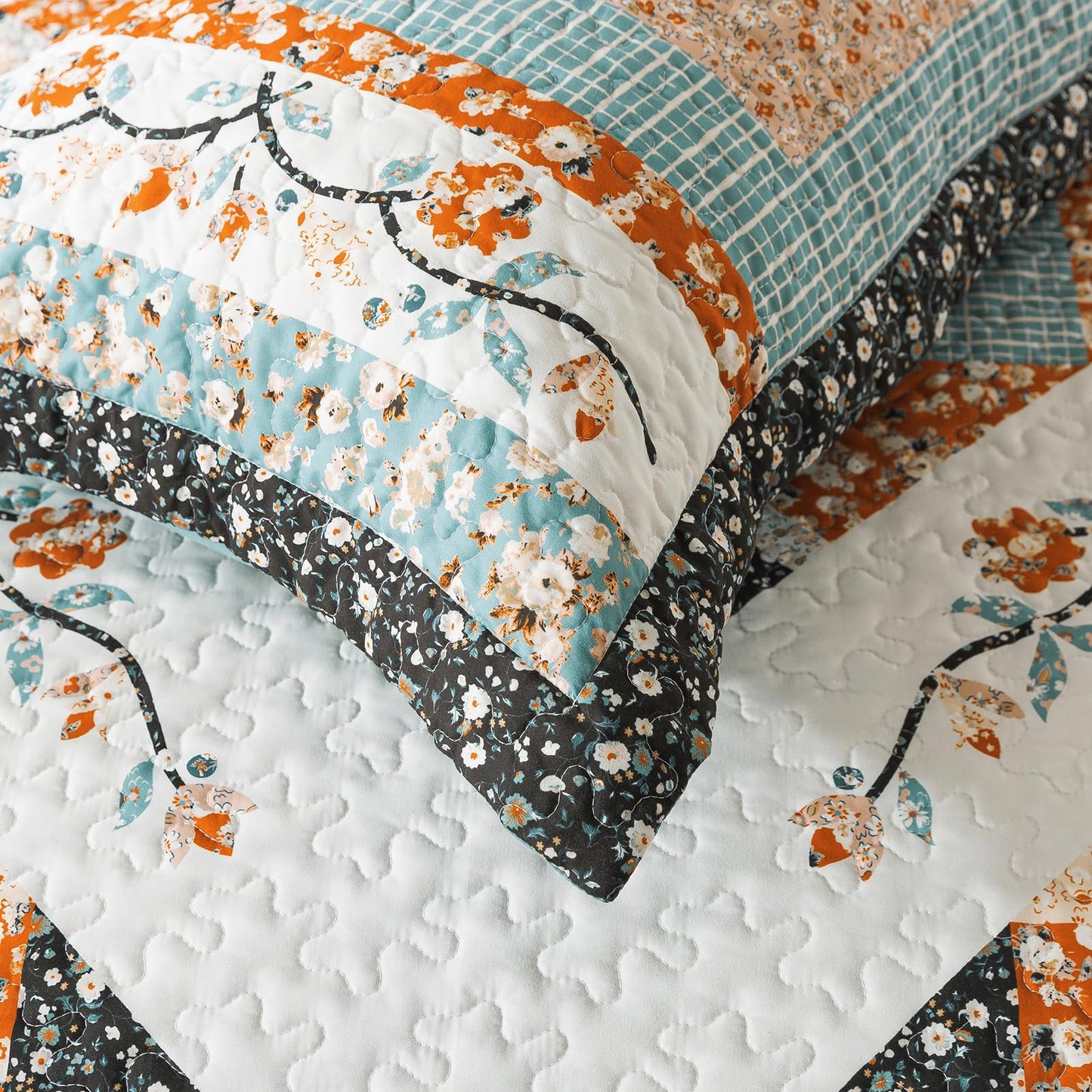 BEDIFANY Cotton Quilts Queen Size Sets - Lightweight Bedspreads Queen Size - Lightweight Garden Style Queen Quilt Bedding Sets for Bed Decorations for All Seasons, 3 Pieces