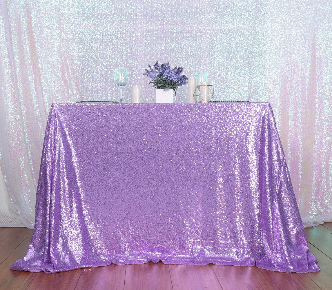 SquarePie Sequin Tablecloth 50 x 72 Inch Lavender Sparkly Table Linen for Wedding Party