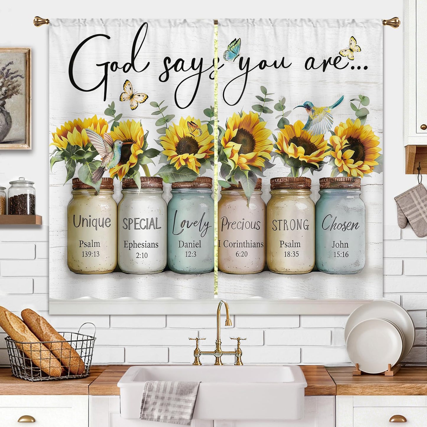 Cizuug Farmhouse Sunflower Kitchen Curtain Rustic Small Short Cafe Window Curtains Country Wooden Barn Inspirational Bathroom Window Drapes Treatment Tier Curtains 2 Panels (27.5x39 Inch)