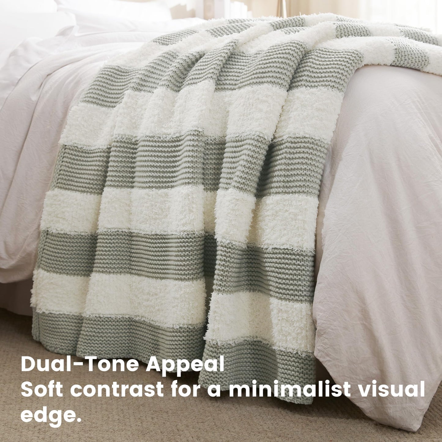 SLEEP ZONE Patchwork Throw Blanket for Couch, Chunky Knit Warm Cozy Decoration Blankets for Living Room Sofa Chair Bed 60"x80", Gray and White