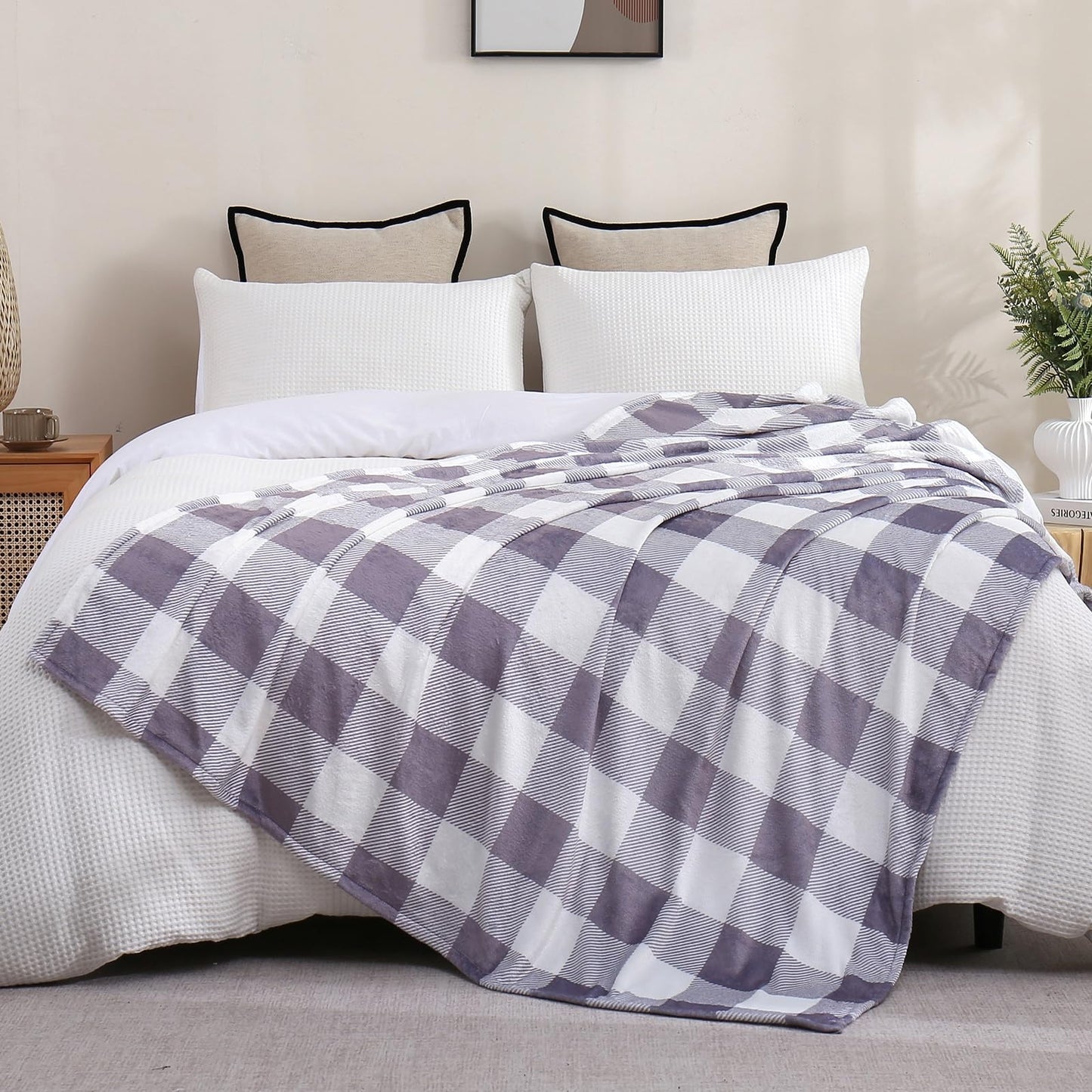 PU MEI Throw Blanket, Brushed Fleece Blanket Bedding Throw, Soft & Cozy Home Decor for Bed or Couch (Gray Check, 60"*80")