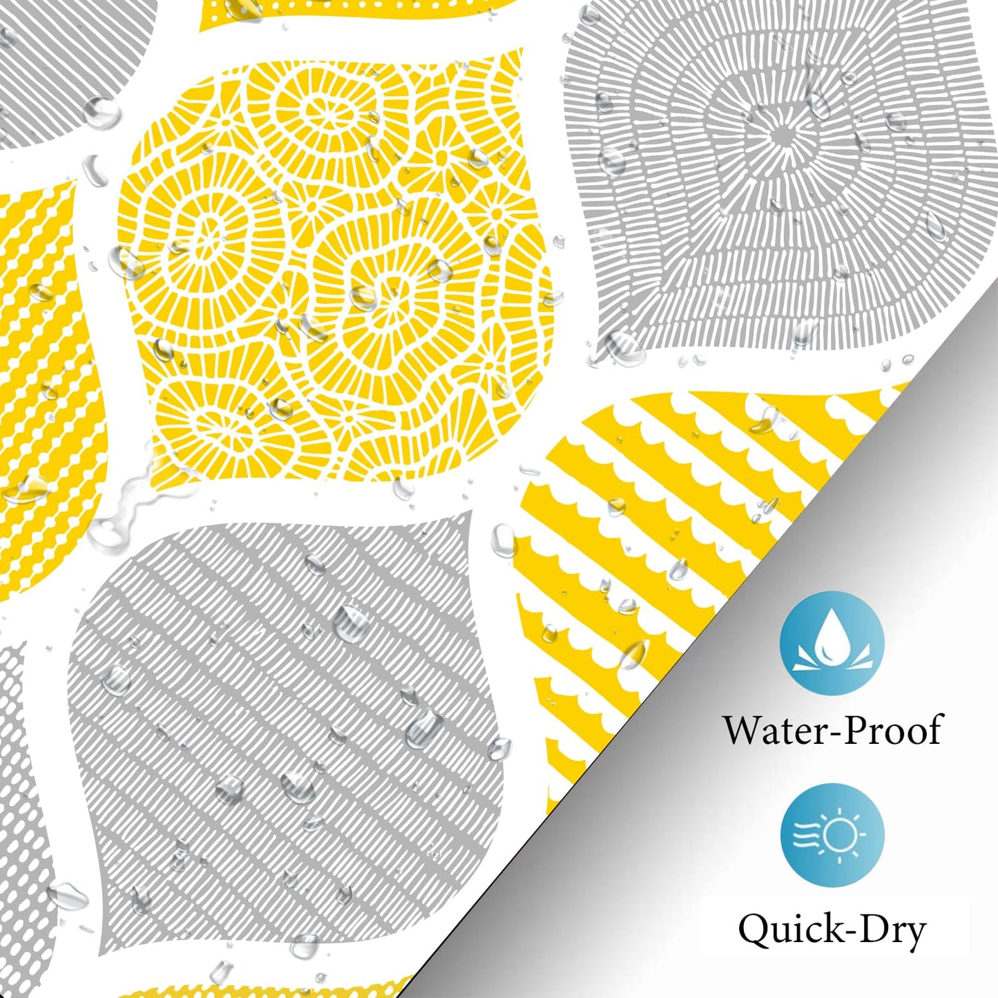 iTapnoom Boho Yellow and Grey Shower Curtain Set, Dark Gray Abstract Geometric Pattern Shower Curtains for Bathroom Decor Accessories, Modern Bohemia Paisley Fabric Bath Curtains with Hooks 72X72