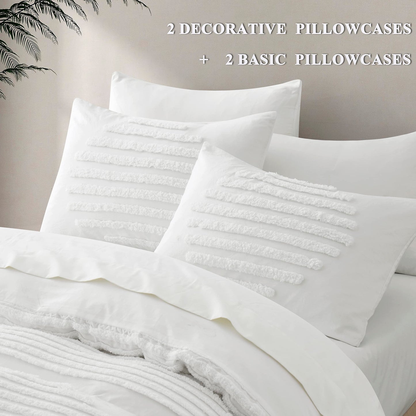 BEDAZZLED Queen Size Duvet Cover, 5 Pieces White Textured Duvet Cover Sets, Soft and Breathable Boho Tufted Bedding Comforter Cover Set for Gifts, Comforter Not Included (White, Queen)