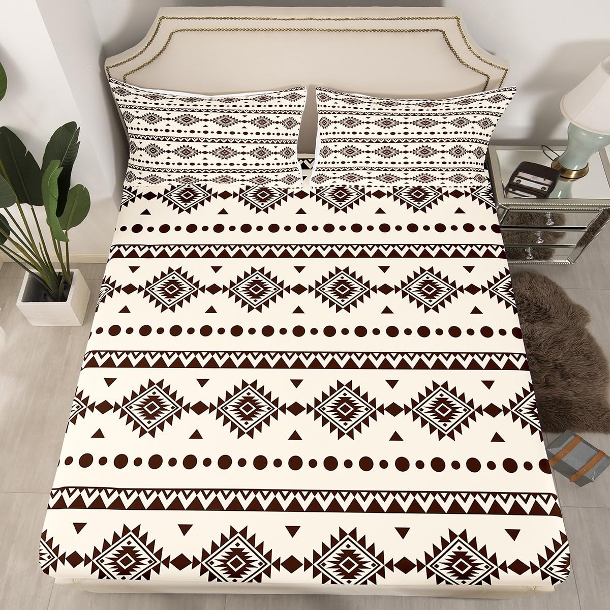 Erosebridal Western Aztec Bed Sheets Set Full Size, Bohemian Decor Flat Fitted Sheet for Boys Girls Women Men Bedroom, Exotic Tribal Bedding Set, Geometric Southwestern Farmhouse Bed Sets