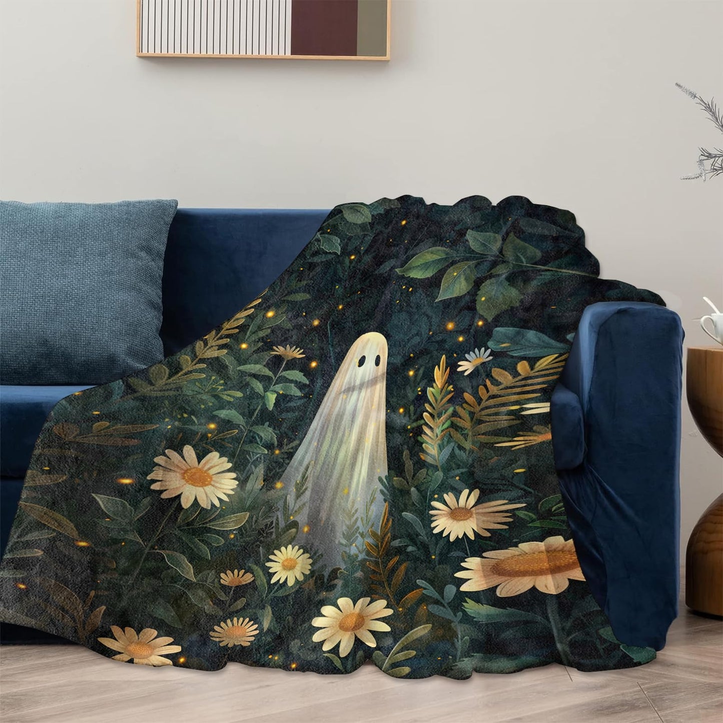 Cute Ghost Blanket Gifts for Women Girls Kids, Soft Warm Halloween Ghost Forest Floral Throw Blankets for Living Room Sofa Home Bedroom Decor 50" x 60"