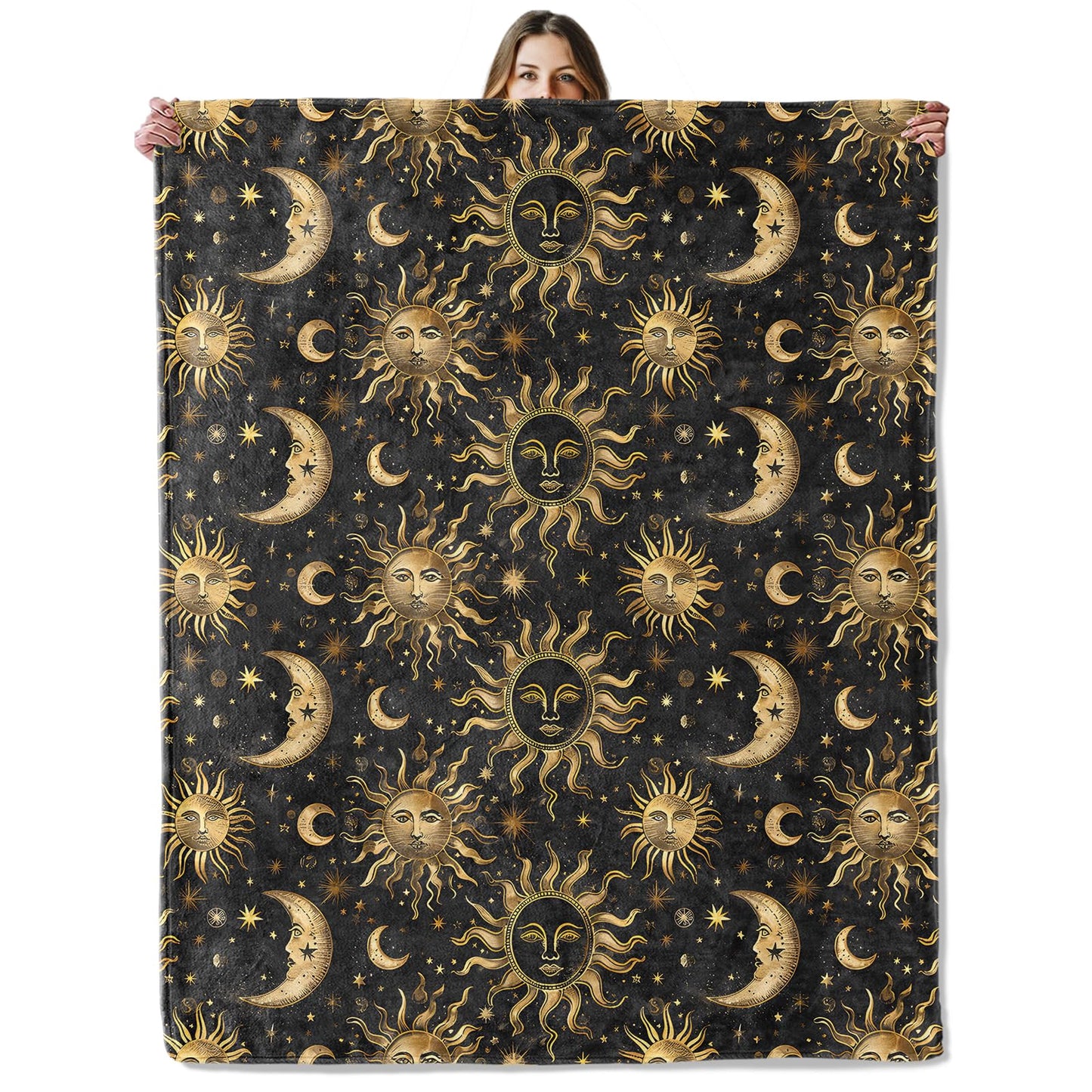 Celestial Sun and Moon Throw Blanket for Girls Boys Kids Adults, 50x60 in, Cozy Flannel Blanket for Bedroom, Camping, Couch, Room Decor, Fuzzy Warm Soft Gifts