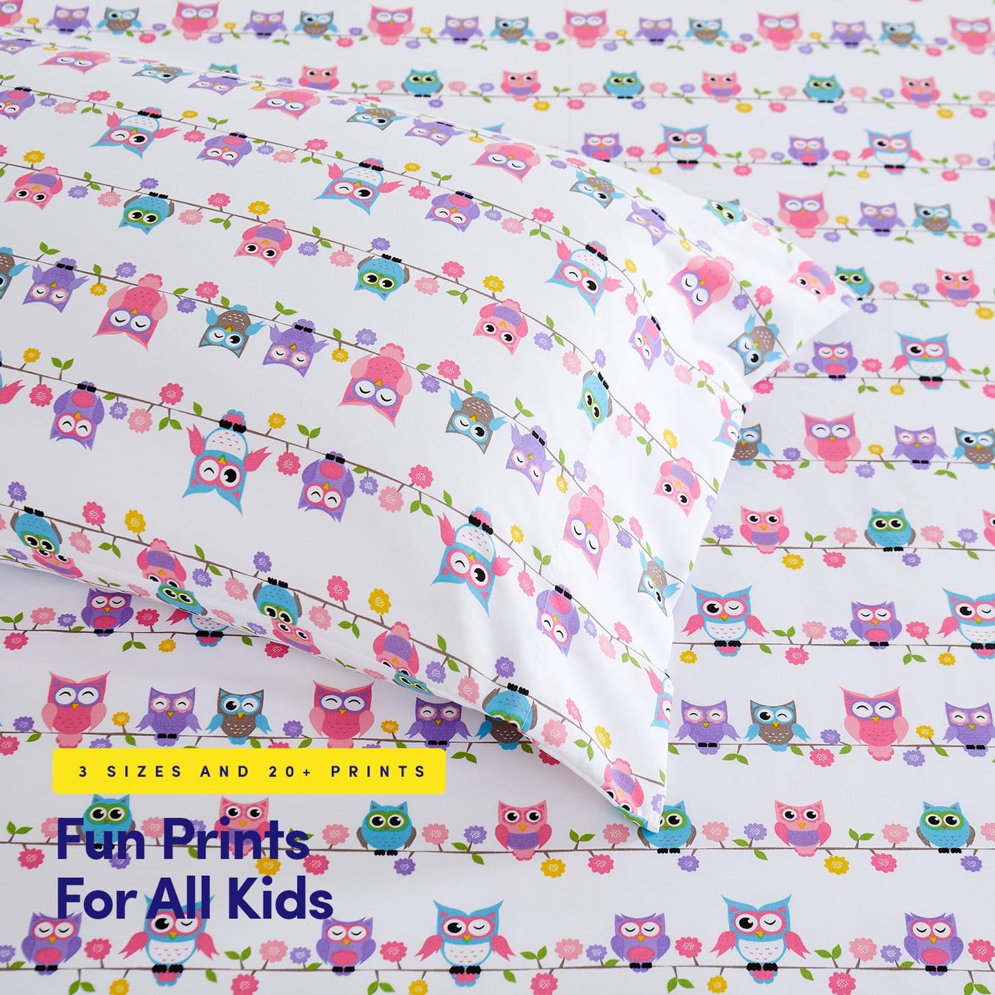 1500 Supreme Kids Bed Sheet Collection - Fun Colorful and Comfortable Boys and Girls Toddler Sheet Sets - Deep Pocket Wrinkle Free Soft and Cozy Bedding - Twin, Owls