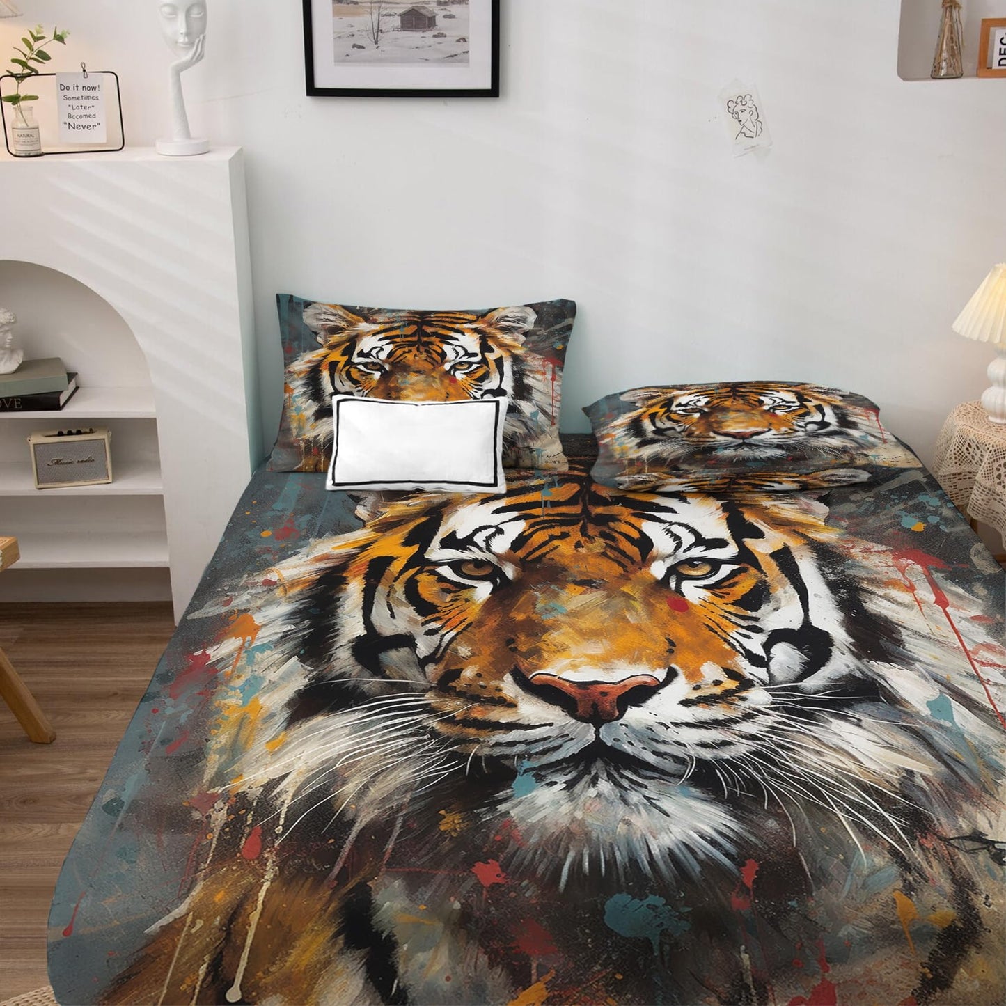 THYUNQ Tiger Sheets Queen Size Bed, Art Animal Pattern Sheet Set & Bedroom Decor - 16 Inch Deep Pocket, Super Soft Microfiber Bedding Sheets & Pillowcases 4 Piece