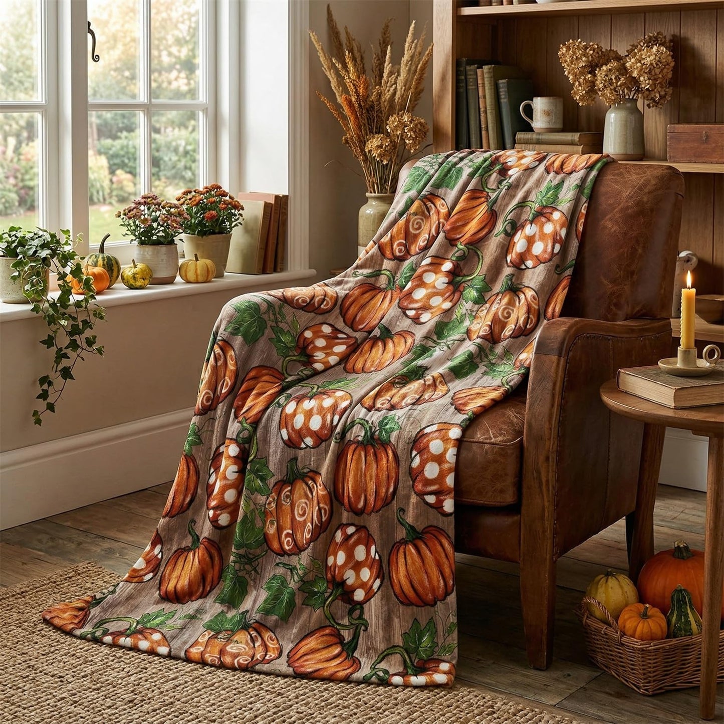 Horaldaily Fall Flannel Blanket Throw, Orange Wood Plank Grain Pot Pumpkin Soft Fuzzy Plush Cozy Fleece Blankets for Couch Sofa Bed Lounging, Ideal Gifts for Kids Adults Wife Self, 50x60