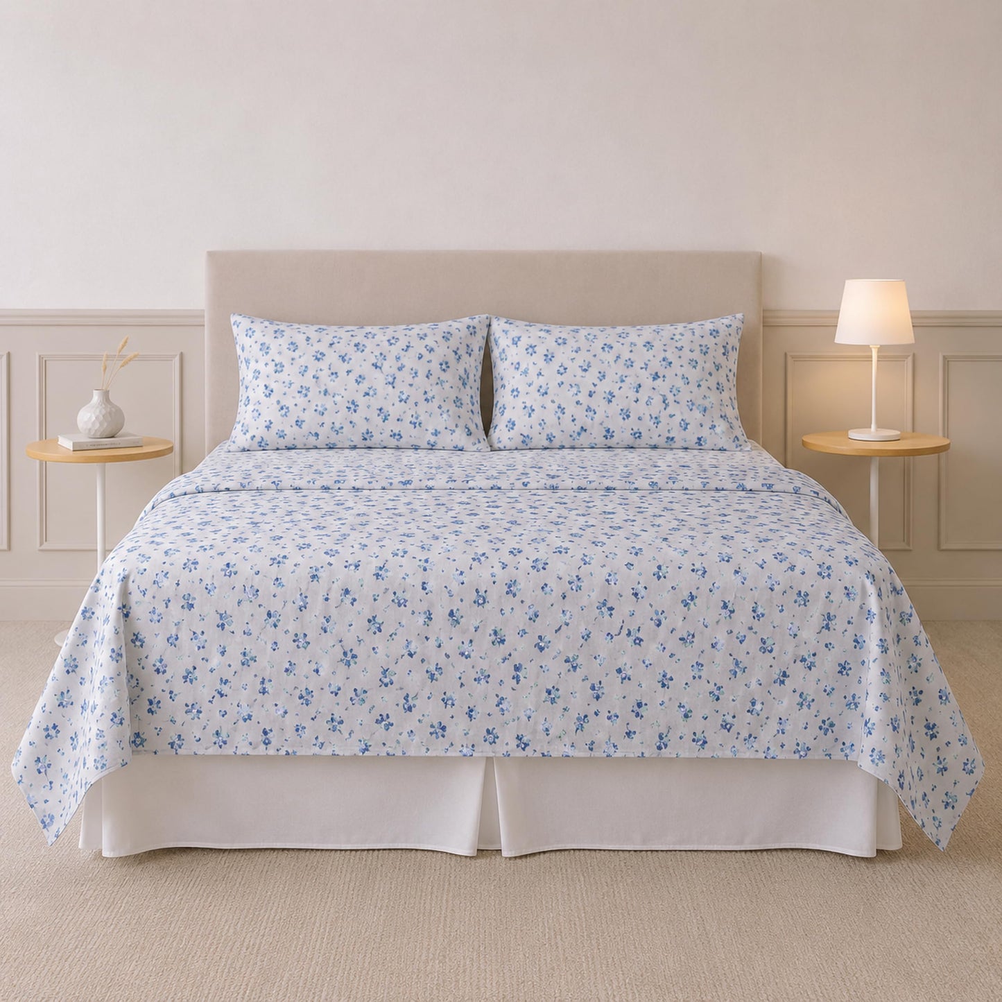 Modern Threads 3-Piece Ultra Soft Microfiber Bed Sheets Set, Wrinkle Free Sheets with Deep Pockets Fitted Sheet, Flat Sheet & Pillowcases, Lightweight Breathable Bedding, Blue Roses, Twin