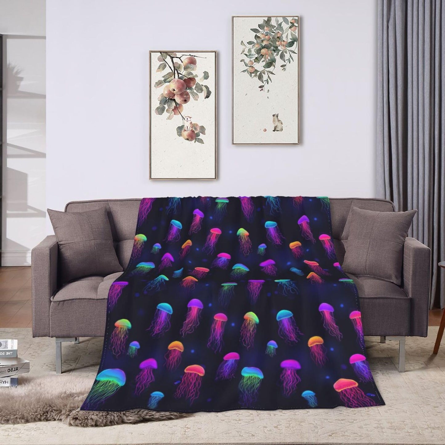Jellyfish Blanket Jellyfish Decor Cozy Animal Throw Super Soft Plush Flannel Fleece Blanket Gift for Kids Adults Men Women Ultra Warm & Lightweight Flannel, 50"X40"