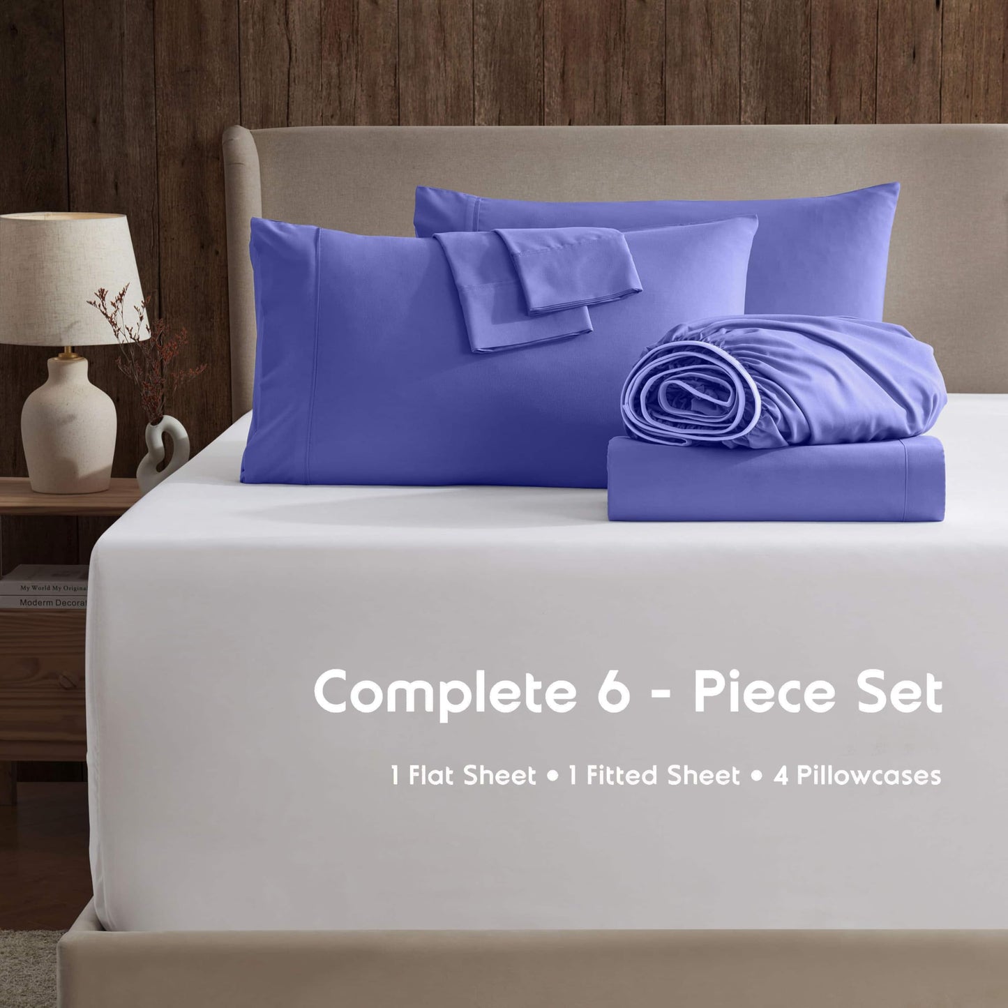Nestl Extra Deep Cal King Sheet Set - 6 Piece Breathable & Cooling Sheets - Hotel Luxury Bedding Set w/18-24 Inch Deep Pockets - Easy & Secure Fit - Super Soft, Wrinkle Free & Comfy - Royal Blue