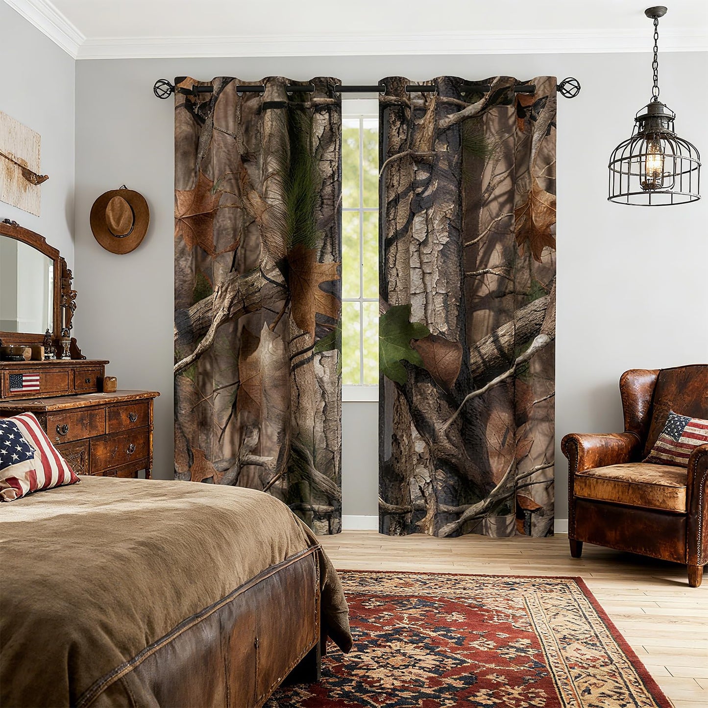 Sanzugh Camo Hunting Blackout Curtains 84 Inch Long 2 Panels Set, Rustic Cabin Camouflage Black Out Patterned Printed Window Curtain for Mens Boys Bedroom Living Room, Grommet Window Drapes