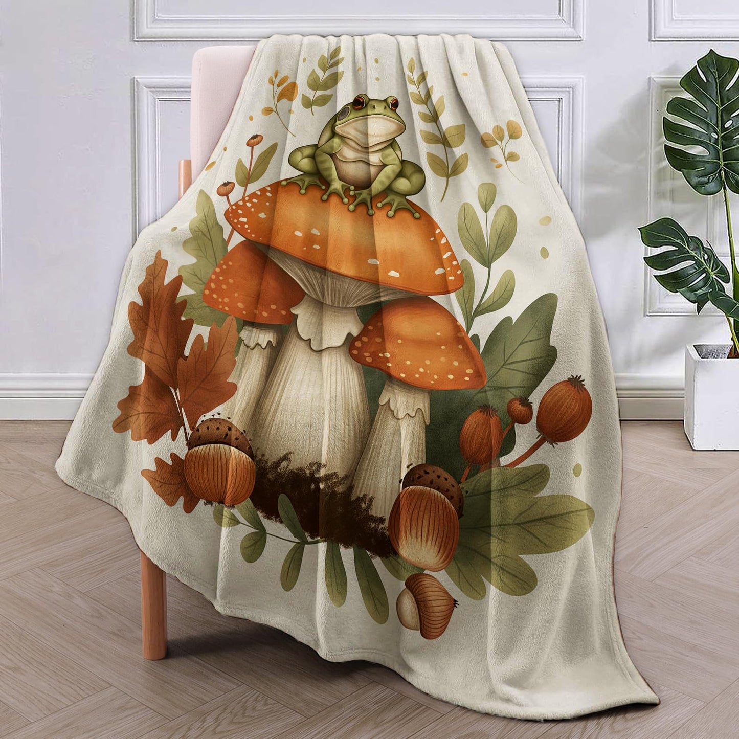 VANZEV Frog Blanket,Frog Mushroom Flannel Throw Blankets,Soft Warm Lightweight Cozy Plush Forest Throws for Bedroom Sofa Home Travel Decor Gifts for Women Girls 60"x50"