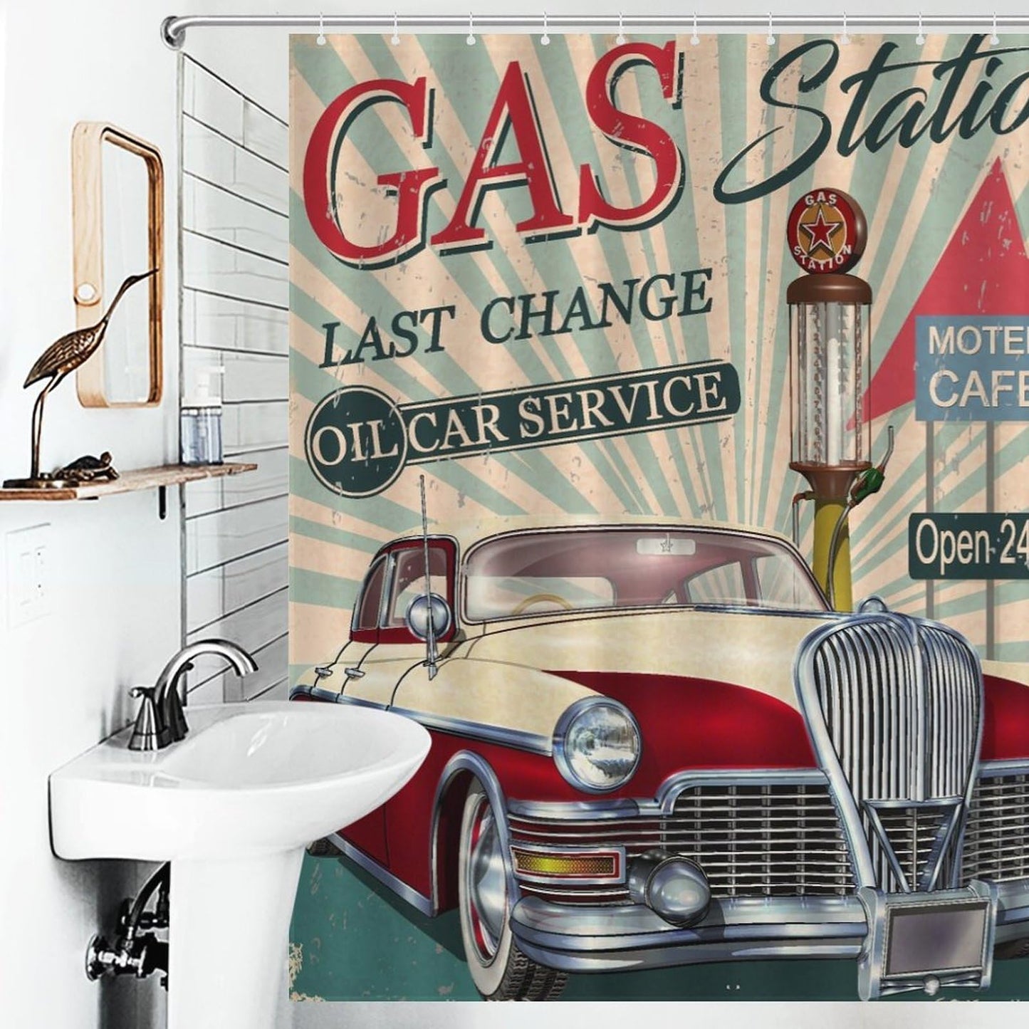 TFOSO Vintage Car Shower Curtain,Old Antique Car Classic Parking Fabric Bathroom Shower Curtain Set with Hooks 66x72in（168x183cm）