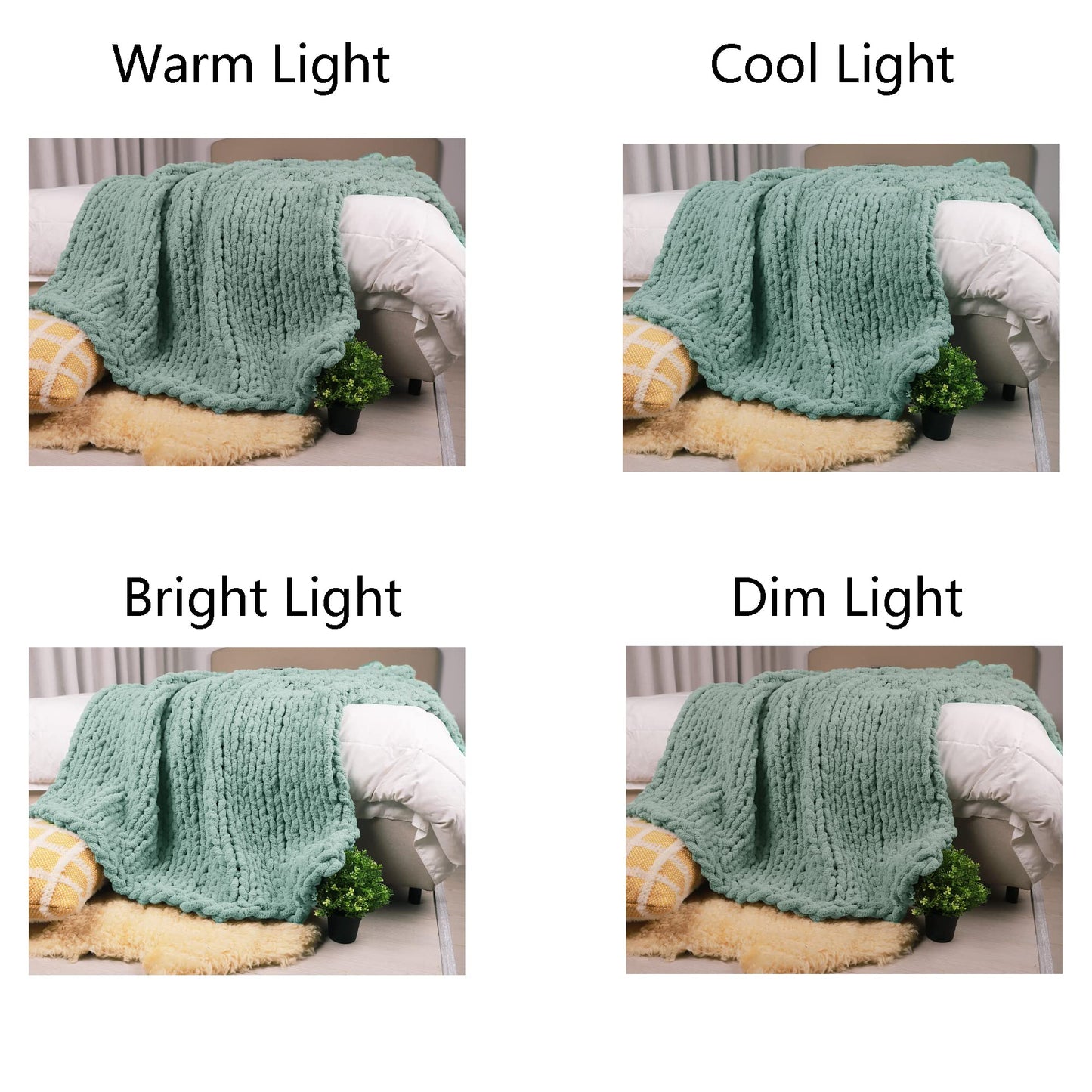 Carriediosa Chunky Knit Throw Blanket & Cable Knit Throw Blanket， 50" X 60" Sage Green