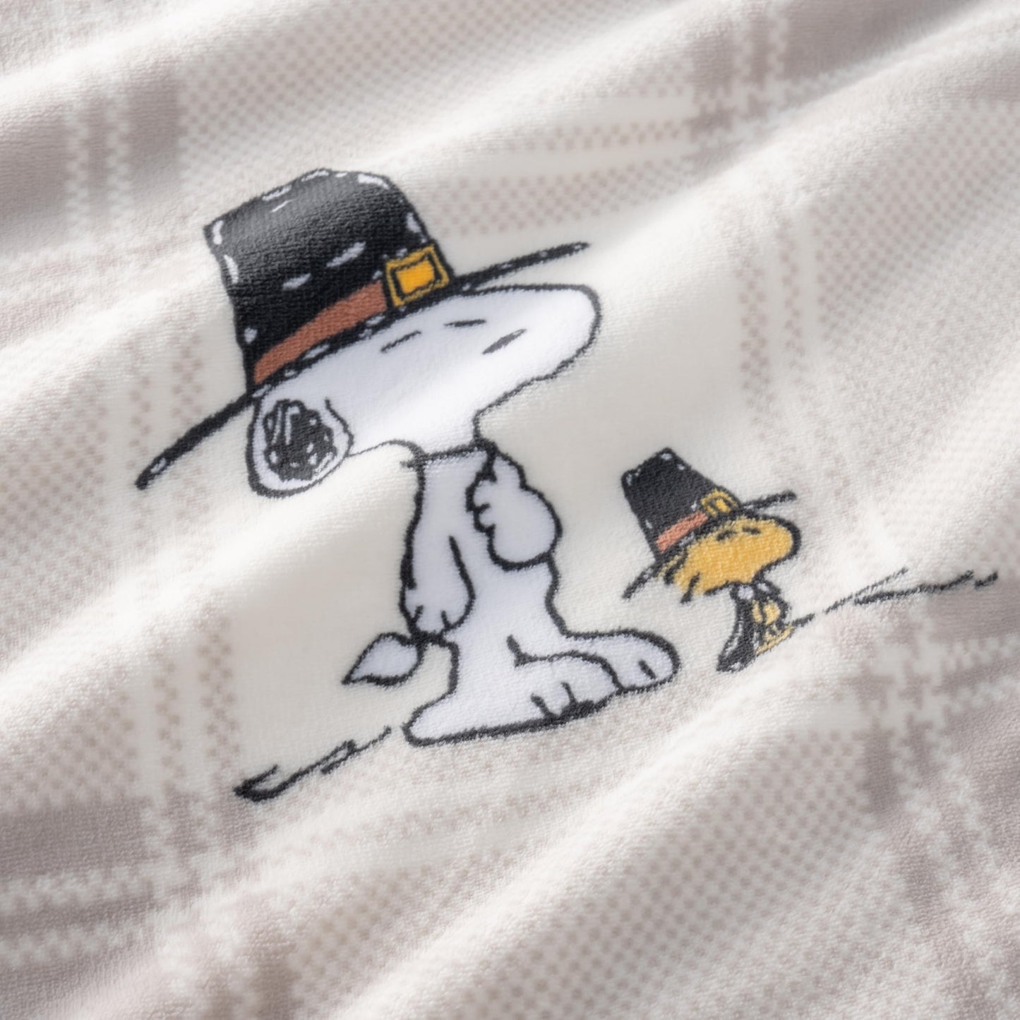 Berkshire Blanket Peanuts® VelvetLoft® Cute Character Snoopy Plush Throw Blanket,Lakeside Plaid Harvest Snoopy and Woodstock Grey,Throw 55 in x 70 in (Official Peanuts® Product)