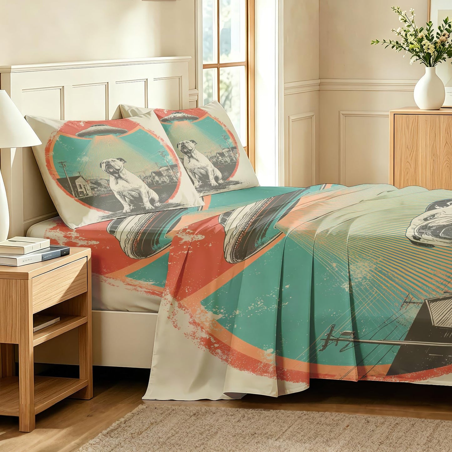 Bulldog Bedding Set 4 Pcs Kids UFO Queen Sheets