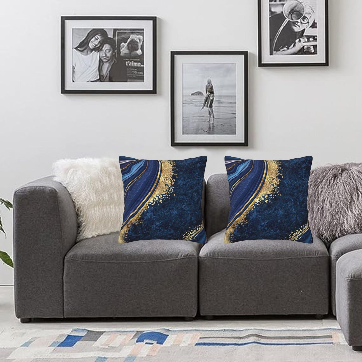 Lcokin Navy Blue and Gold Marble Throw Pillow Cover 18x18 in Set of 2 Cushion Modern Farmhouse Pillow Covers Soft Pillow Cases Decor for Couch Sofa Living Room Bedroom Home