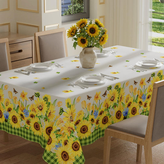 XCHI Plaid Sunflower Butterfly Summer Tablecloth Rectangle Table Cloth Table Covers for Indoor Dining Home Party Decorations 60x84 Inch