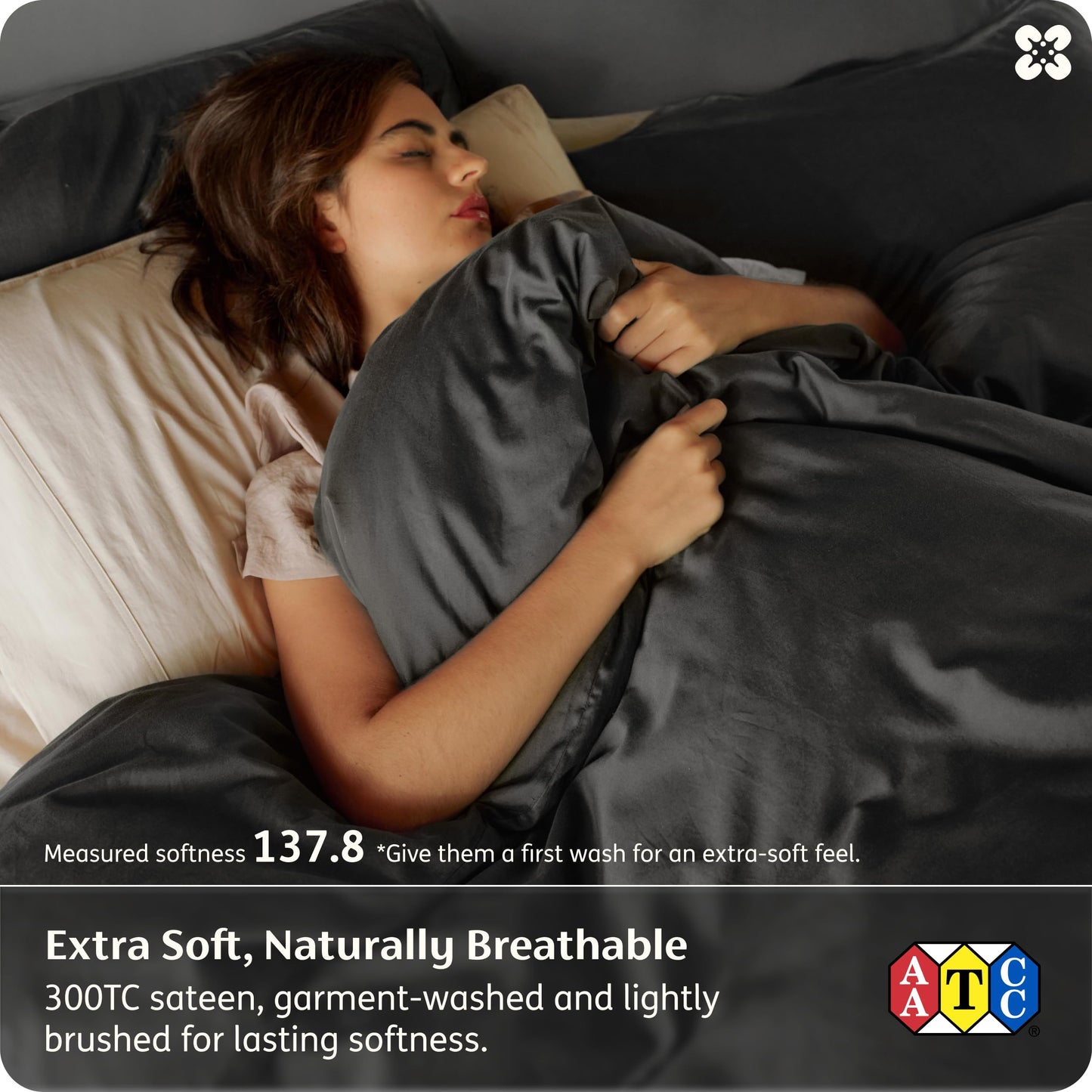 Bedsure 100% Organic Cotton Queen Duvet Cover Set, Charcoal Grey, 90" x 90"