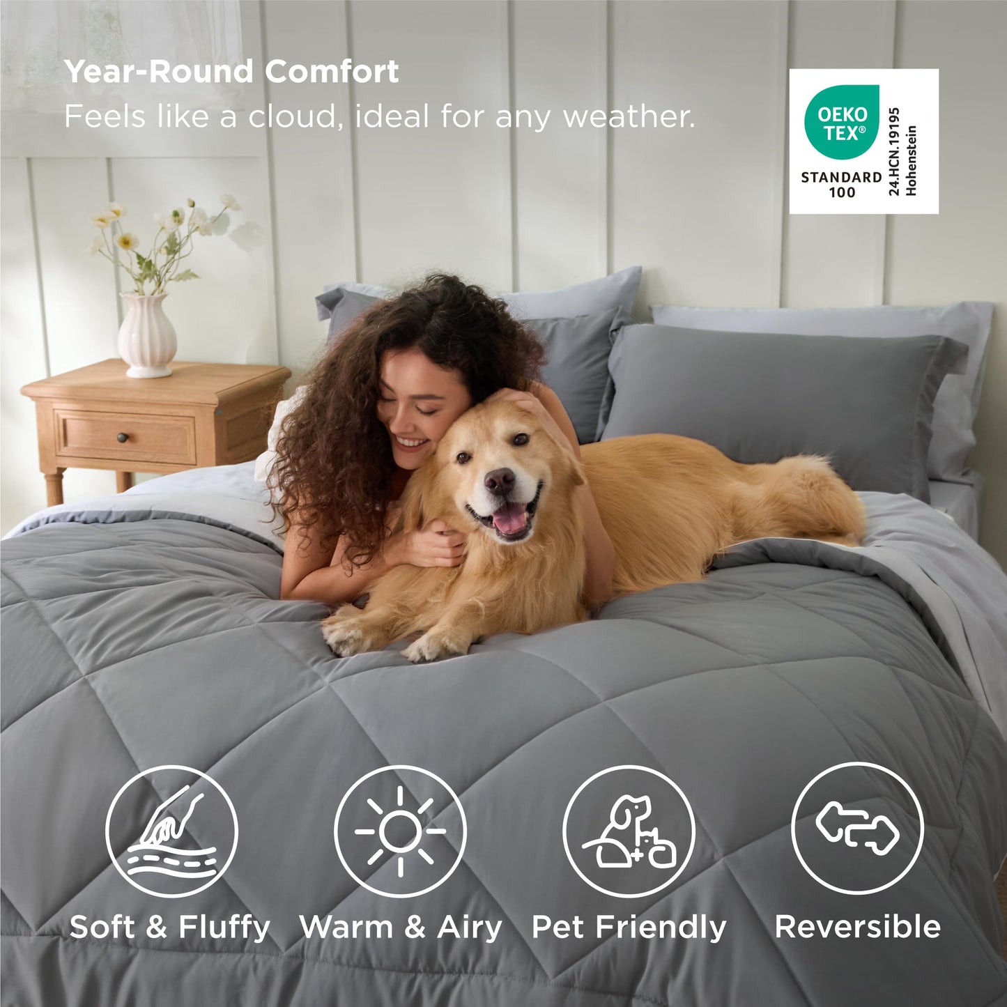Bedsure Twin XL Comforter Set - 5 Pieces Reversible Grey Bed in a Bag, Twin XL Bedding Comforter Set College Dorm Essentials for Guys with 1 Flat Sheet, 1 Fitted Sheet, 1 Pillowcase and 1 Pillow Sham