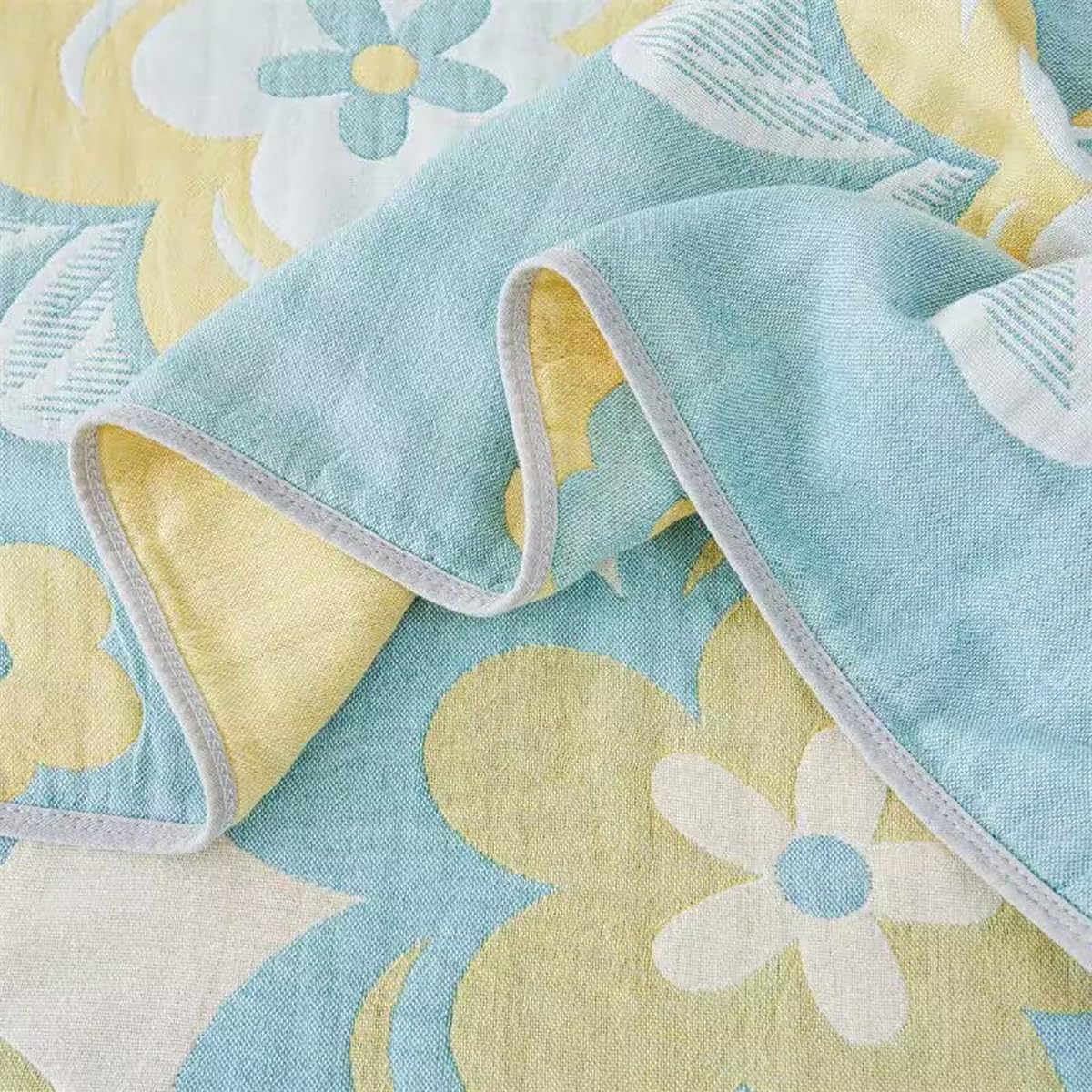SANACYNA Muslin Blanket 100% Cotton 6-Layer Gauze King Floral Bed Blanket Lightweight Soft Breathable Blanket for Sofa Bed Coverlet Both Sides (Floral Blue, King 90 x 104 in)