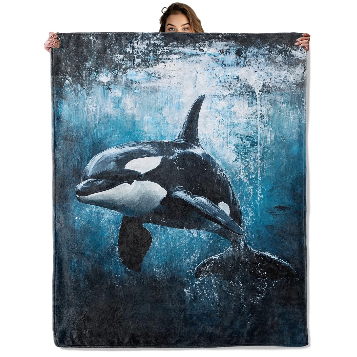 Orca Whale Ocean Blanket 50X60 in, Flannel Throw Blankets for Travel Camping Sofa Living Room Decor, Lightweight Cozy Soft Fuzzy Gifts for Women Adults Kids