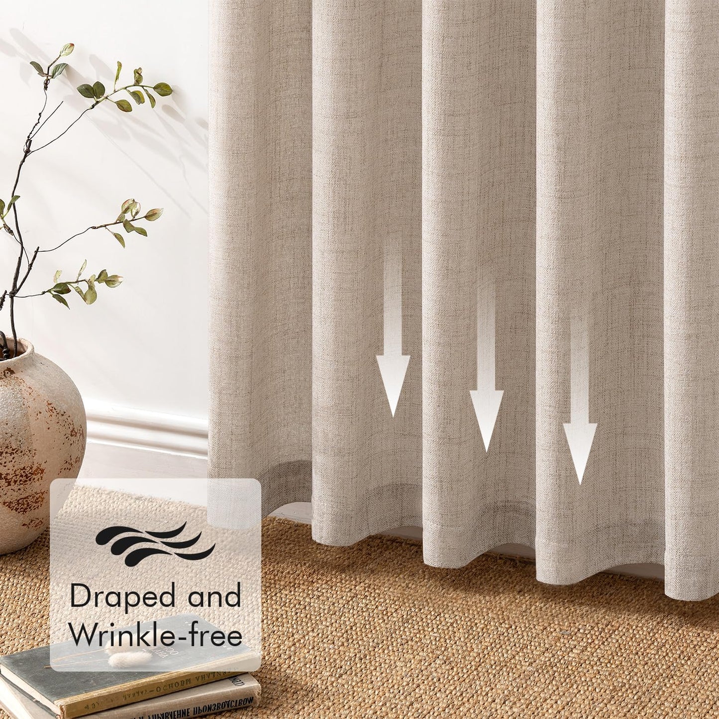MIULEE Faux Linen Curtains 84 Inch Length 2 Panels Natural Semi Sheer Curtain with Back Tab Rod Pocket, Light Filtering Window Privacy Burlap Drapes for Living Room Bedroom 42W x 84L Linen
