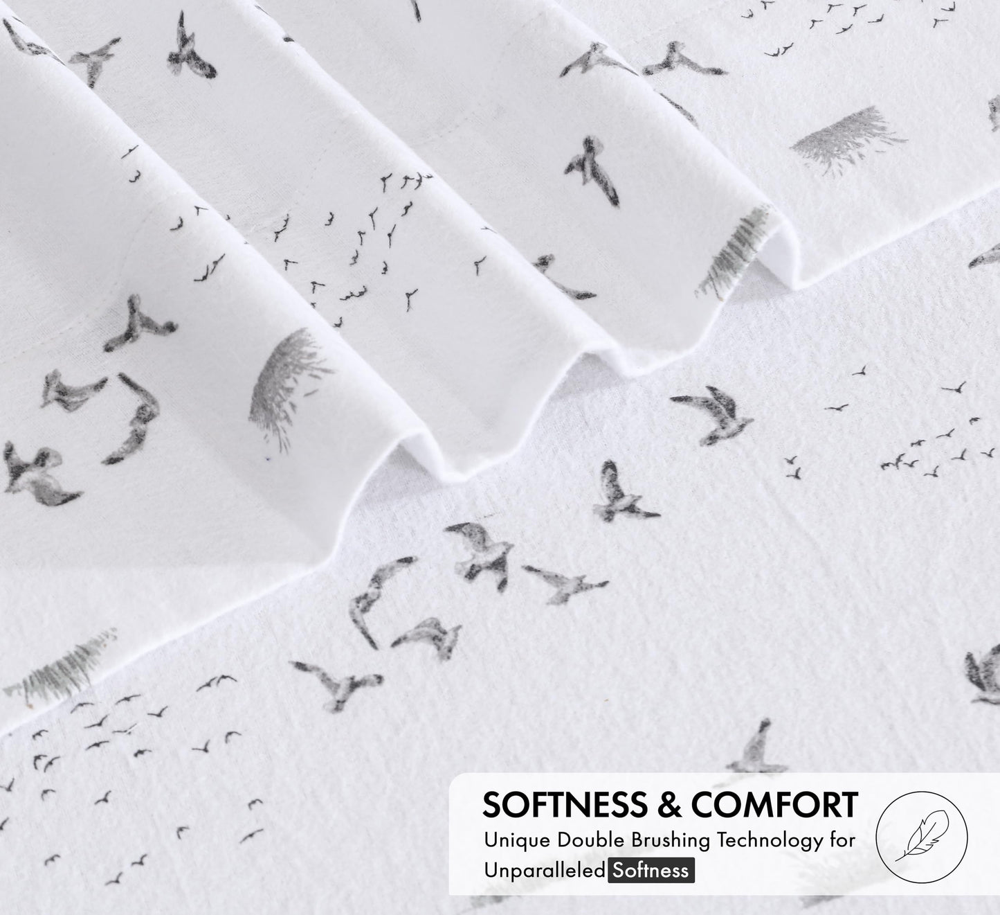 RUVANTI Flannel Sheets Queen Size - 100% Cotton Double Brushed Bed Sheets, Deep Pockets 16 Inches Queen Sheet Set, All Seasons Breathable & Extra Soft - Warm & Cozy, 4 Piece, Sky Ballet