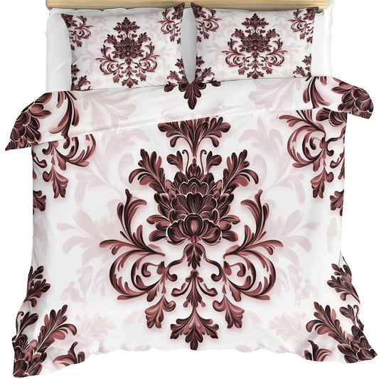 ZAMODE Vintage Floral Duvet Cover California King Size, Brown Damask Flower Comforter Cover 104" x 98", Exotic Floral Bedding Set with 2 Pillowcases