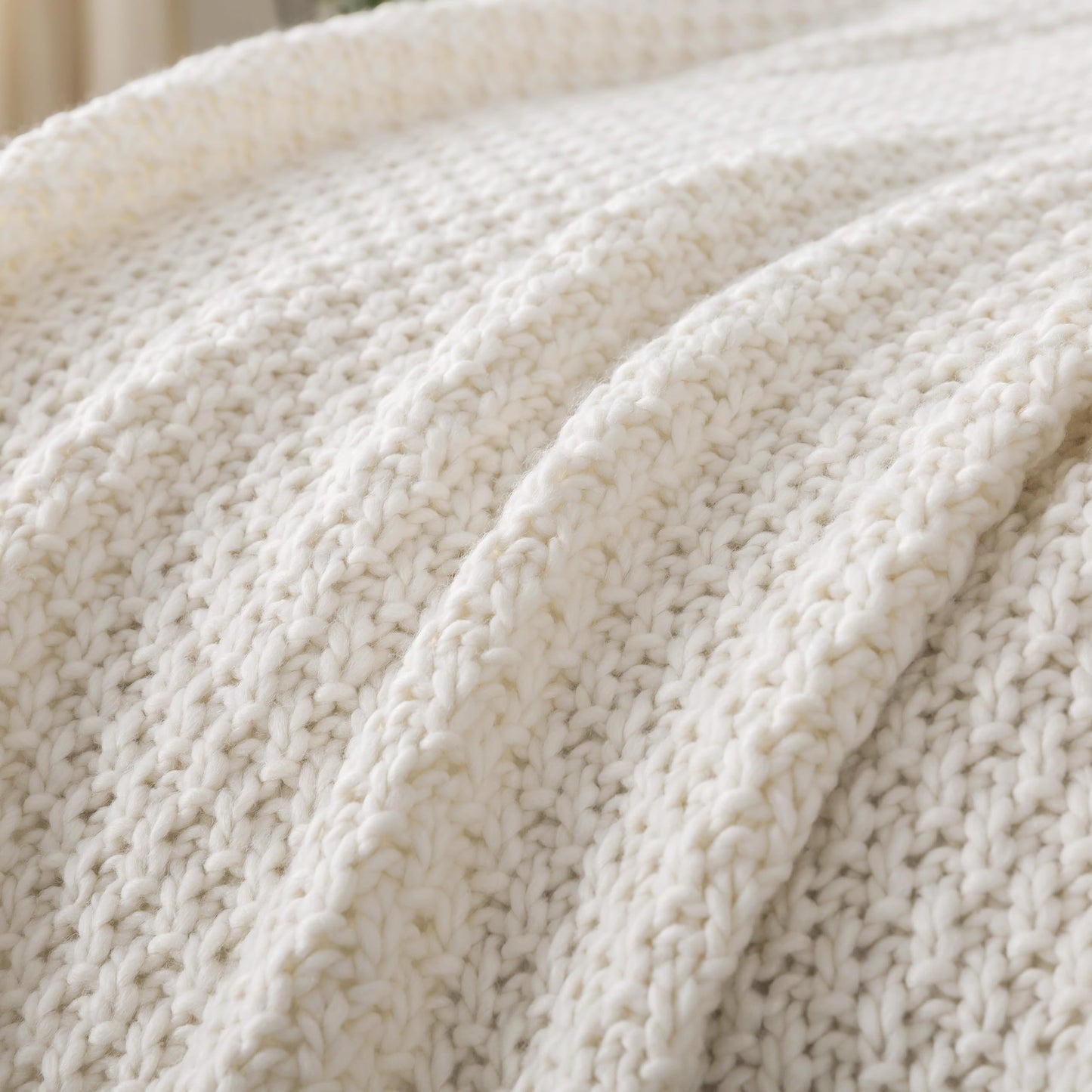 WDCOZY Chunky Cable Knit Throw Blanket Super Soft Warm Knitted Throw Blanket for Couch, Sofa, Chair, Bed Lightweight Breathable Cozy Comfortable Home Decorative Ivory Cream White 50x60 Inches