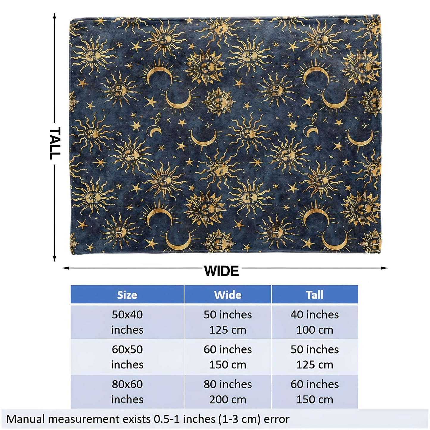 Sun Moon Star Galaxy Throw Blanket for Girls Boys Kids Adults, 50x60 in, Cozy Flannel Blanket for Bedroom, Camping, Couch, Room Decor, Fuzzy Warm Soft Gifts