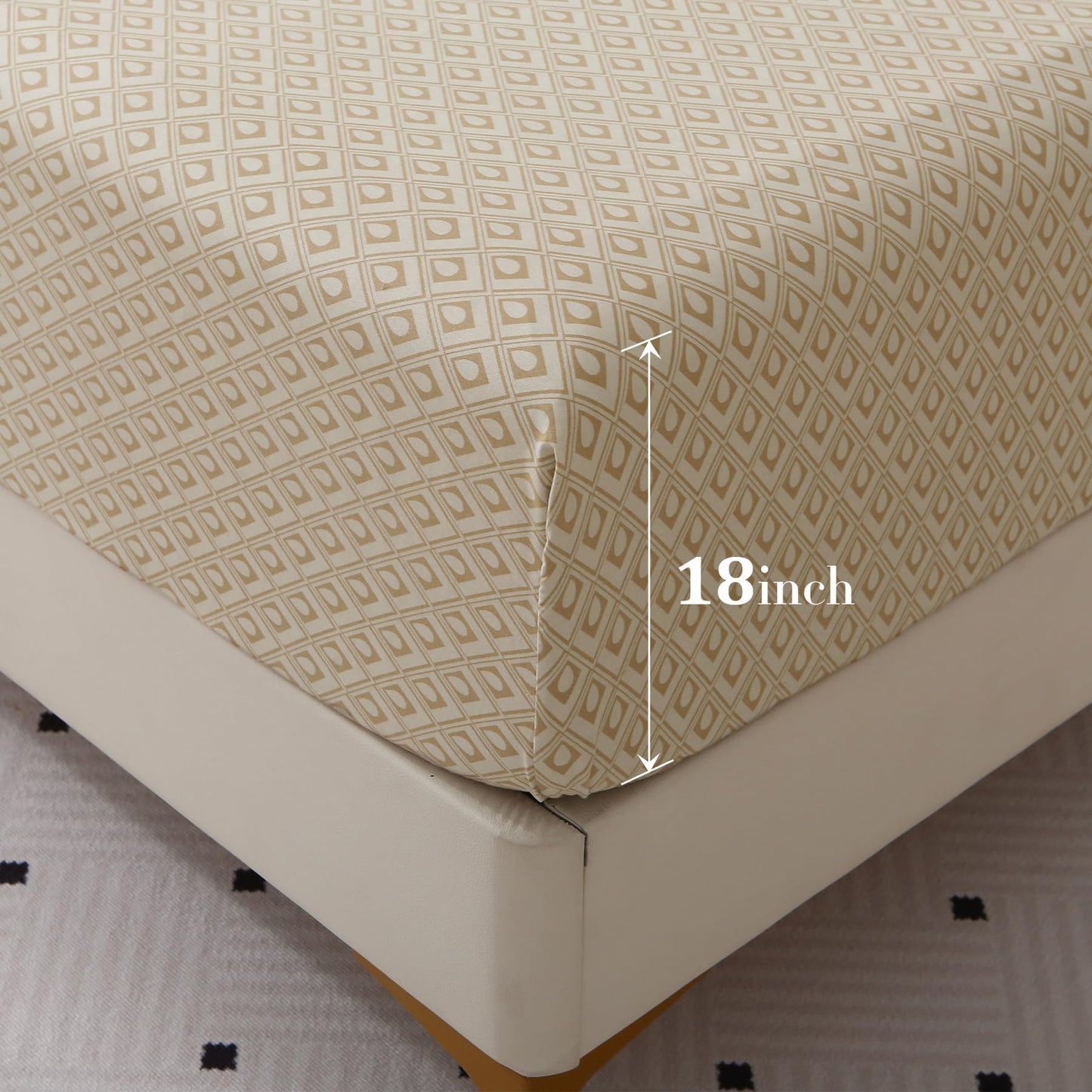 Skin-Friendly Cotton Sheet set, 4-Piece, Comfortable and Luxurious Full Size Sheet set with 18-Inch Deep Pockets, Includes One Flat Sheet, One Fitted sheet, Two Pillowcases (Checkered Khaki, Full)