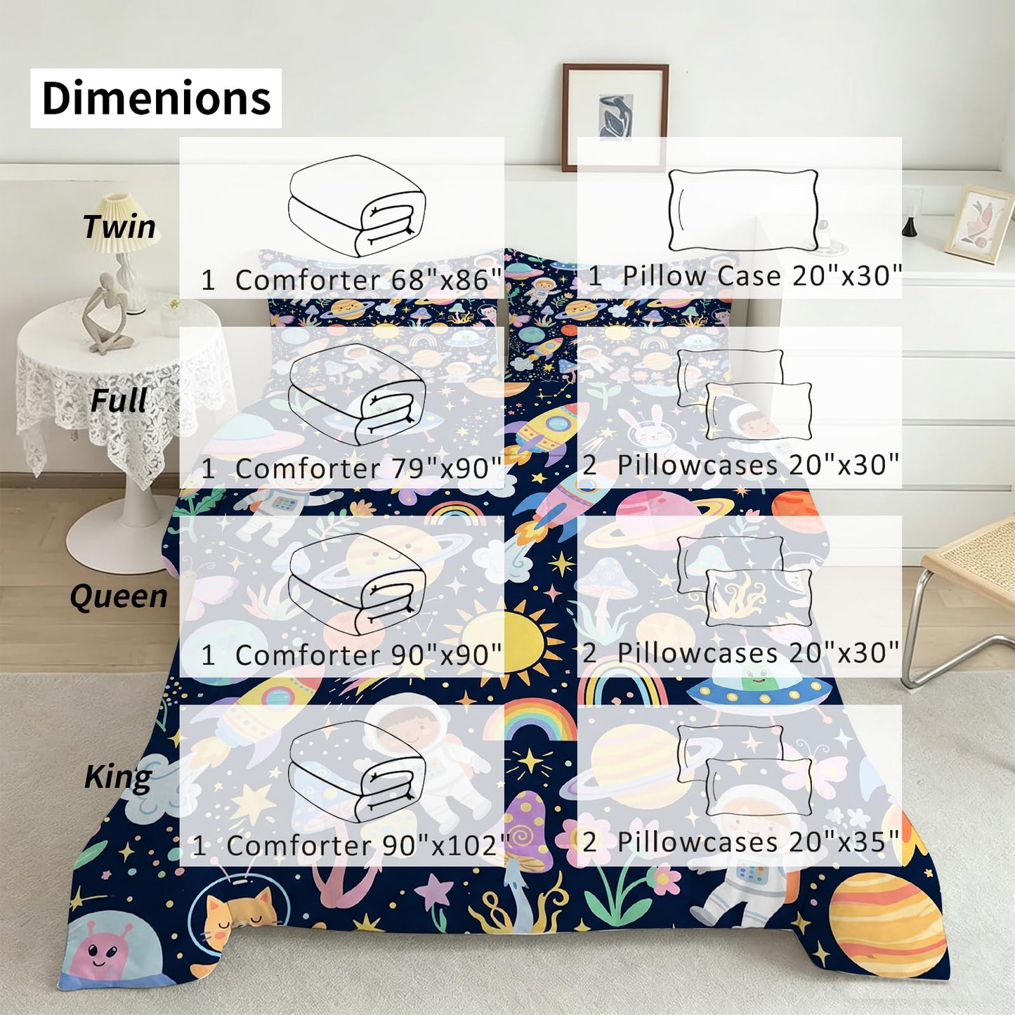 DJNEAR Kids Space Adventure Comforter Set, Astronaut and Rocket Print Bedding Set Full Size for Kids Boys Girls Teens, Soft Microfiber Room Decor 1 Comforter 2 Pillowcase
