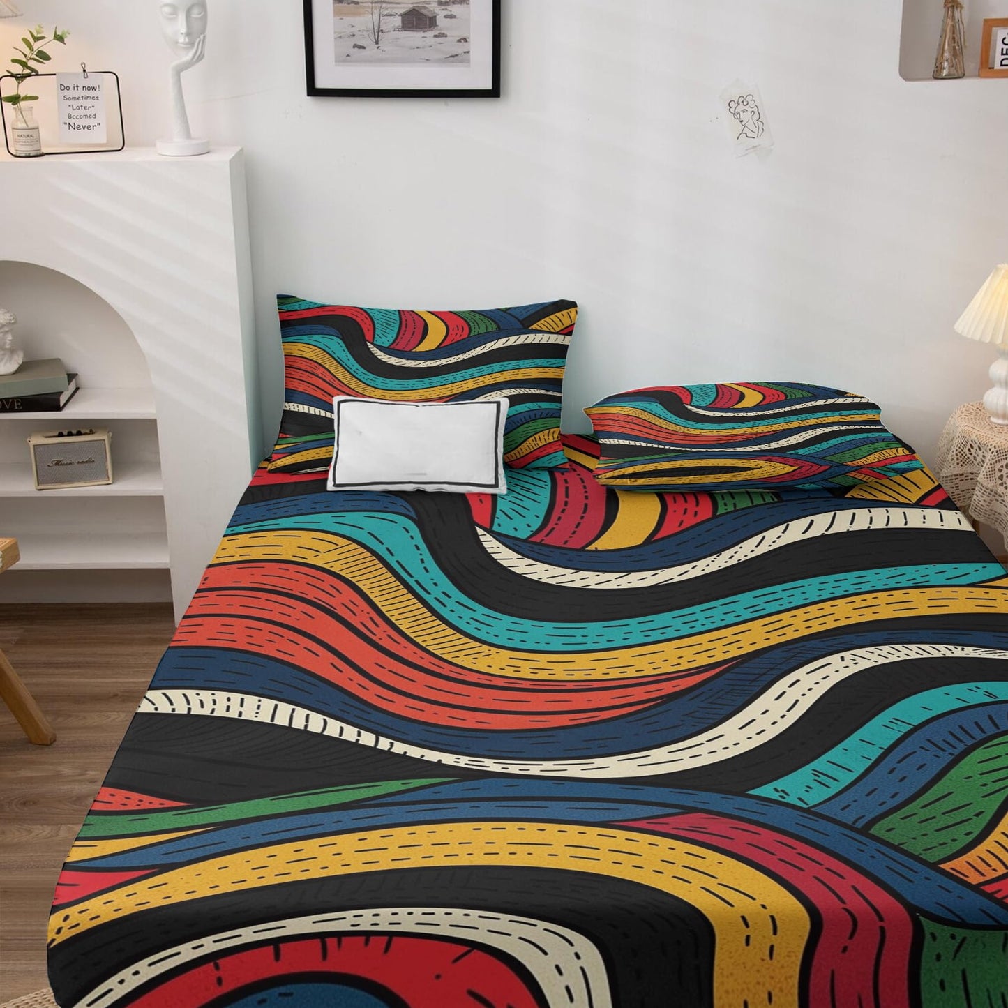 Psychedelic Sheets Full Size, Abstract Colorful Bed Sheets, Patterned Bedding Sheets & Pillowcases 4 Piece Set - Soft Microfiber Deep Pocket Fitted Sheet & Flat Sheet & 2 Pillow Cases M&-A334