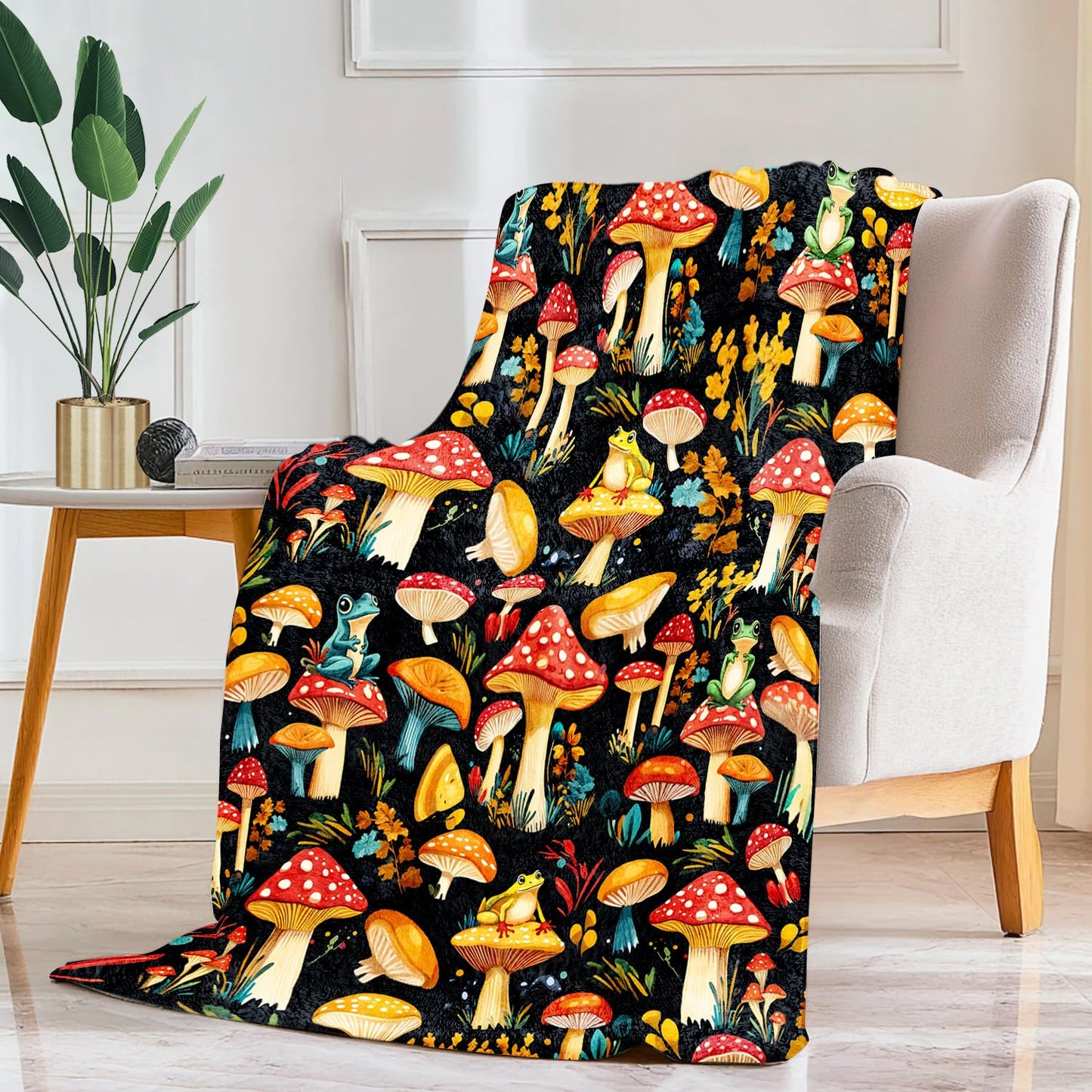 Mushroom Blanket Mushroom Decor Cozy Animal Throw Super Soft Plush Flannel Fleece Blanket Gift for Kids Adults Men Women Ultra Warm & Lightweight Flannel, 50"X40"