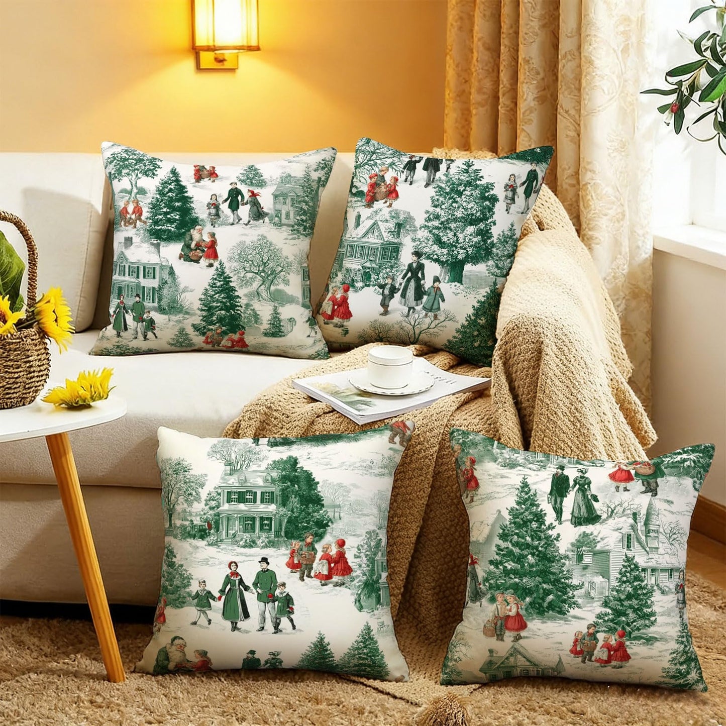 Ecixzyo Christmas Throw Pillow Covers 18x18 Inch Set of 4 Pillowcases Outdoor Home Decor for Couch Bed Sofa Living Room