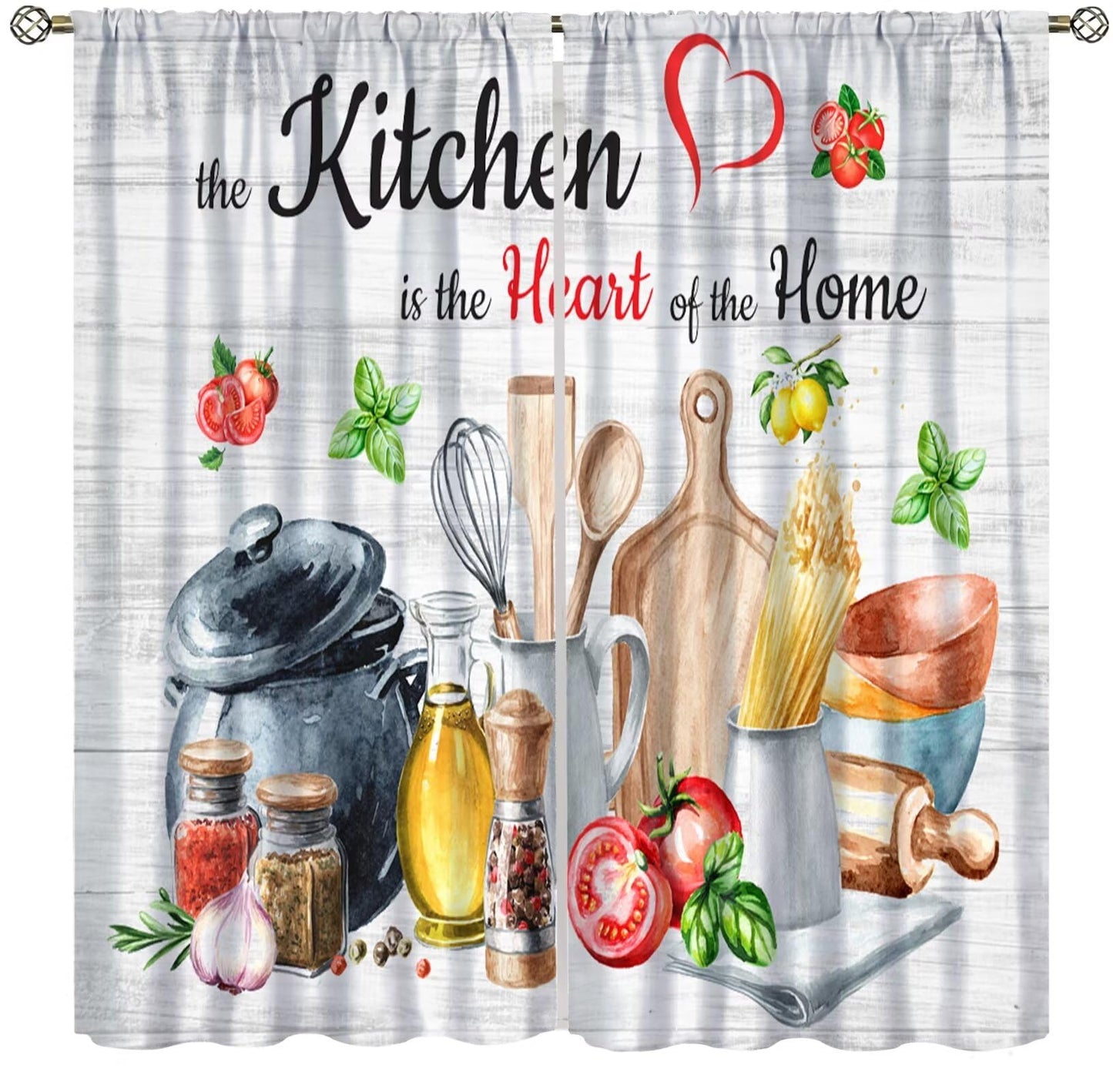 Focusbrite Rustic Kitchen Curtains, Vintage Farmhouse Country Fresh Vegetables Funny Quotes Window Drapes for Bedroom Living Room Kitchen Set 2 Panels,42x45 Inches