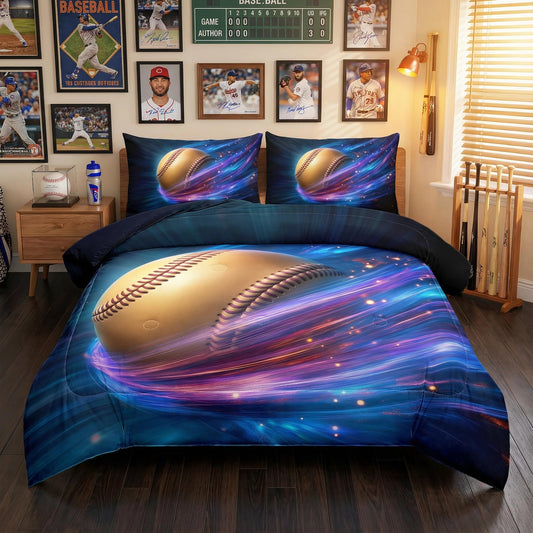 RUPSLO 5PCS Baseball Comforter Twin,Boys Sports Bedding Sets,Twin Comforter Set for Boys,All Season Use,Blue Color